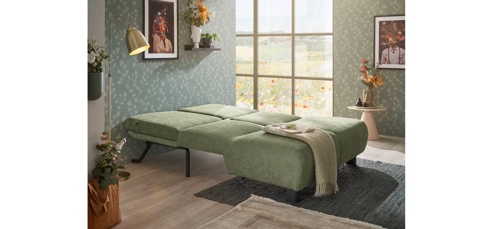 Faltsofa EBBY - 2-Sitzer ohne Armlehne, 140 cm inkl. Schlaffunktion/Relaxfunktion, Stoff, Grün Faltsofa EBBY - 2-Sitzer ohne Armlehne, 140 cm inkl. Schlaffunktion/Relaxfunktion, Stoff, Grün