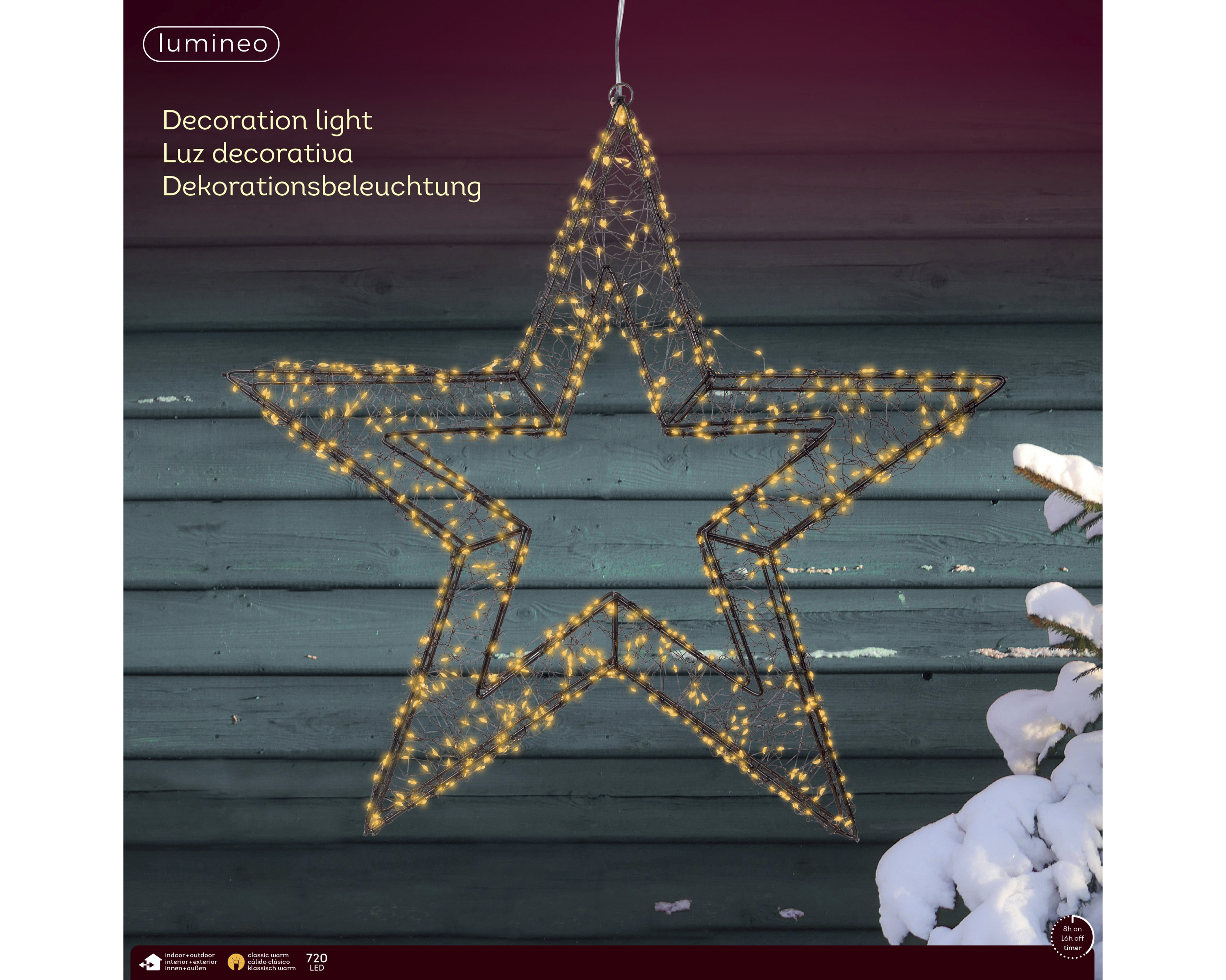 LED Stern - schwarz/klassisch warm, Metall, L7-W58-H58cm-720L