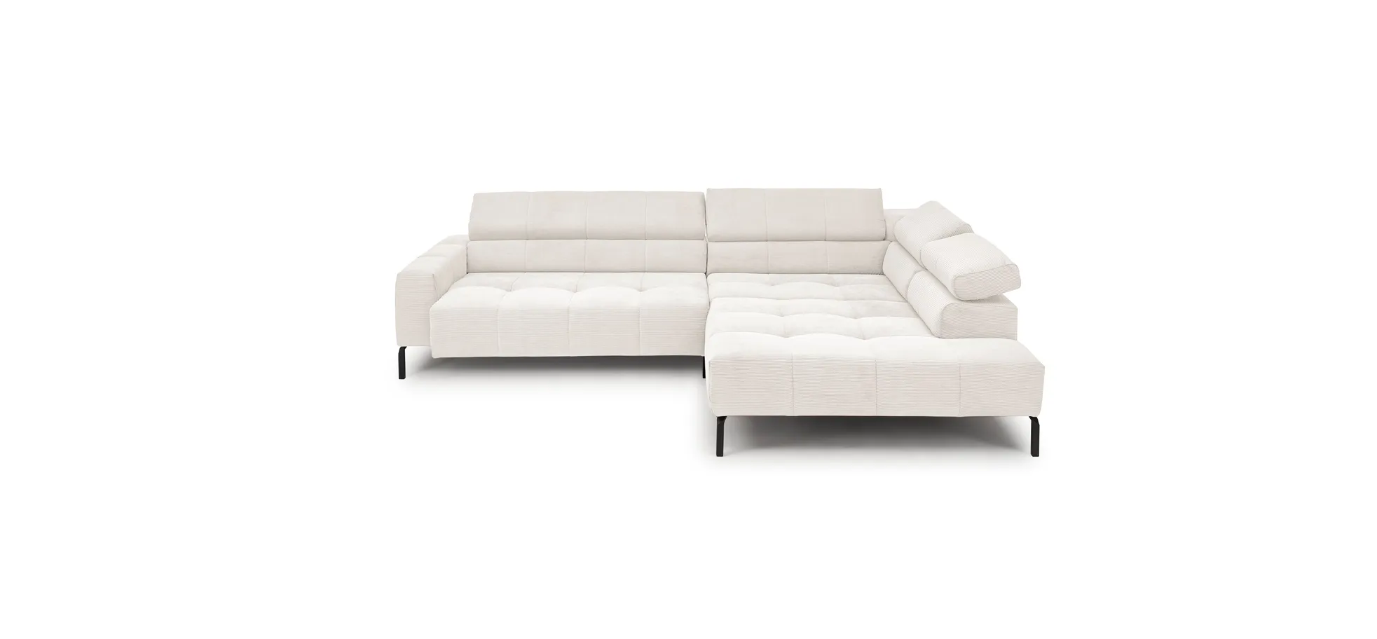  Ecksofa COLLEEN - 2-Sitzer mit Ecke rechts, Sitzvorzug motorisch, Feincord, Weiß