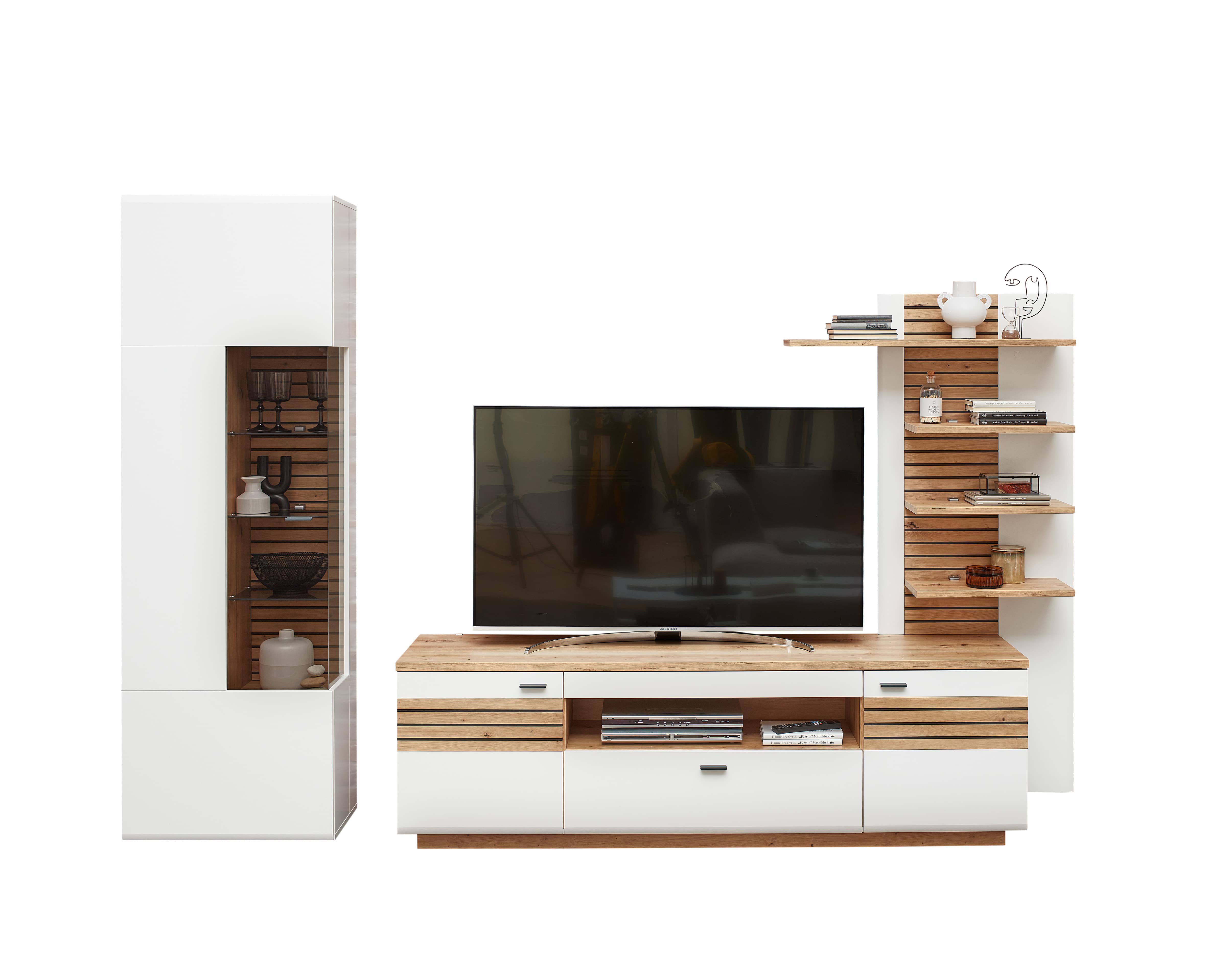 TV-Unterteil, weiß matt MDF, Leistenoptik - LS25 Duron