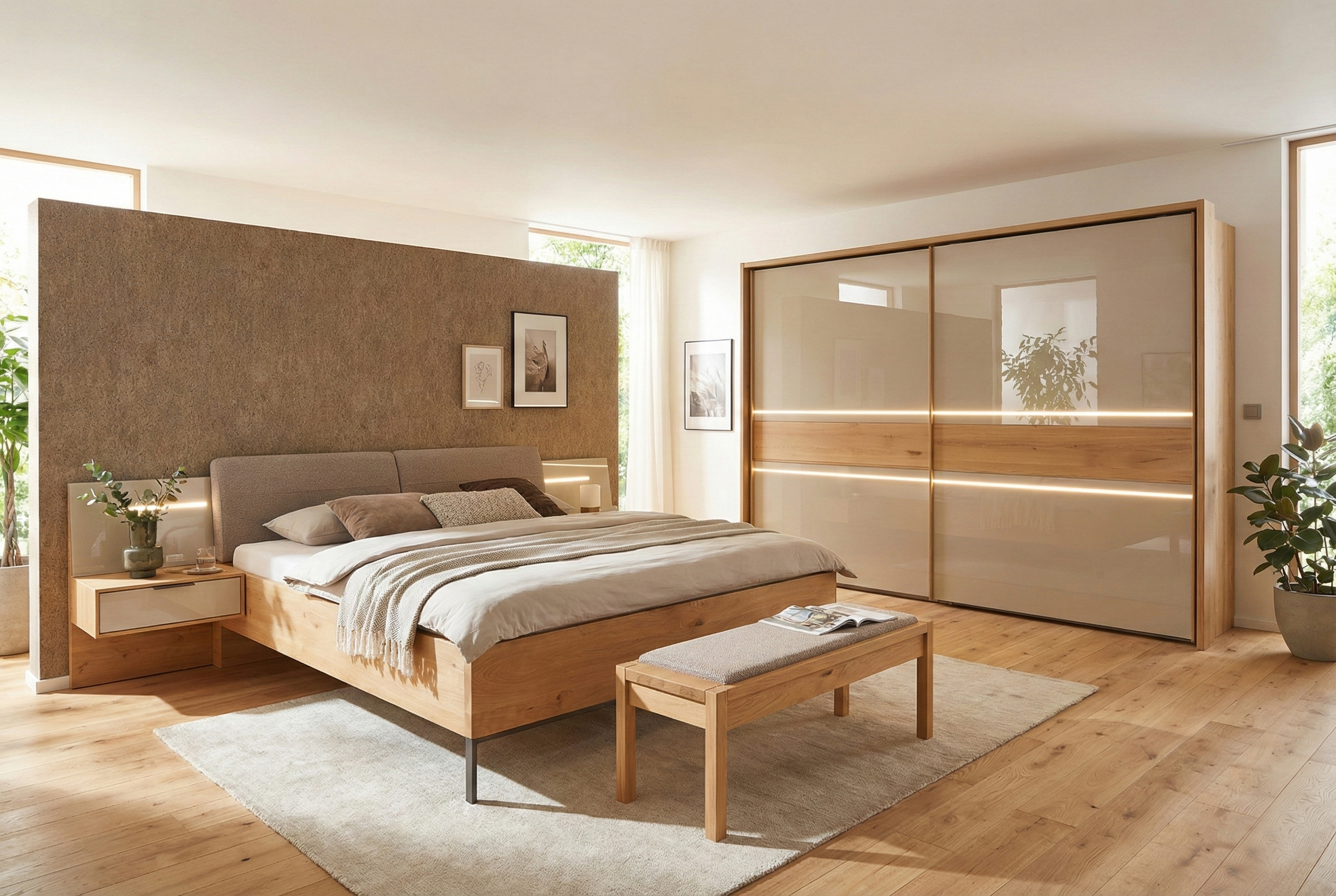 Schlafzimmer, Bianco Eiche teilmassiv - LS26 Fosato