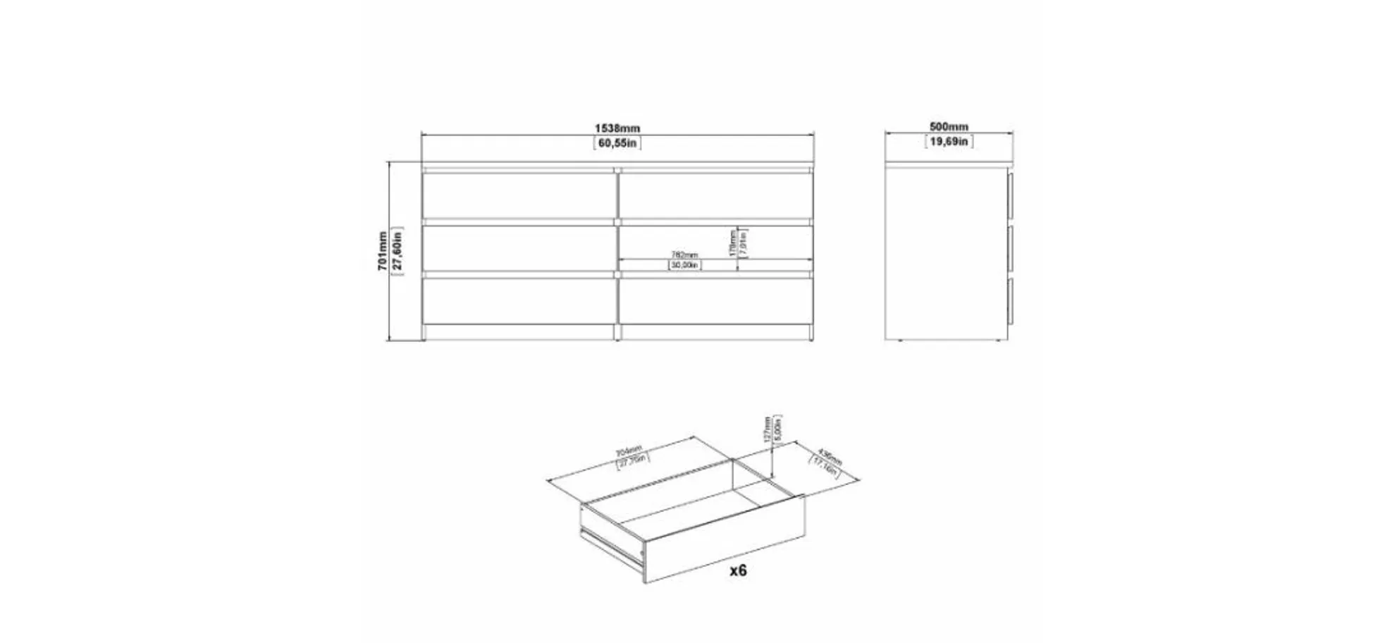 Kommode - B ca. 154 cm, Jackson Hickory Nachbildung