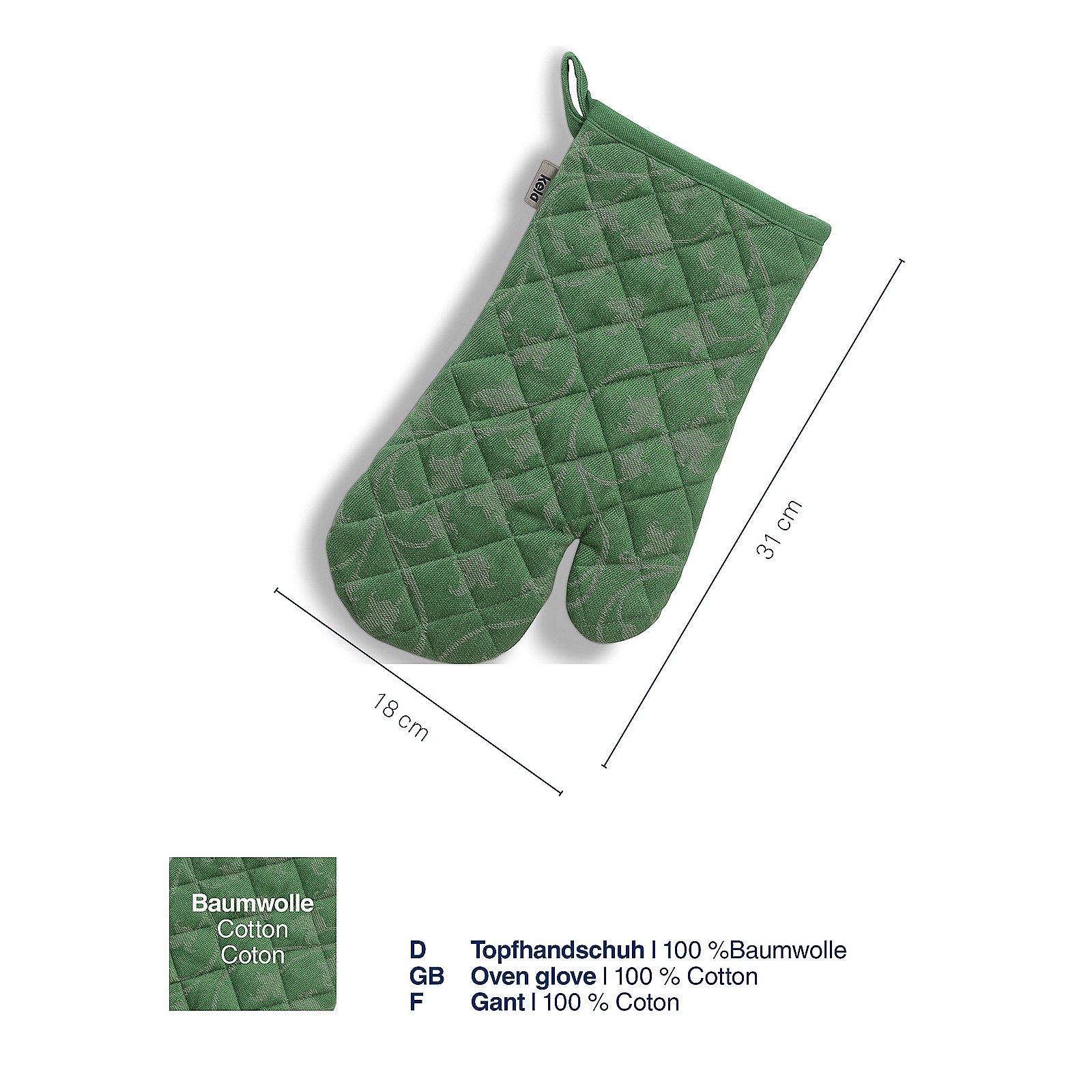 Topfhandschuh Cora 18x31 cm - 100%Baumwolle hellgrün/grün Muster