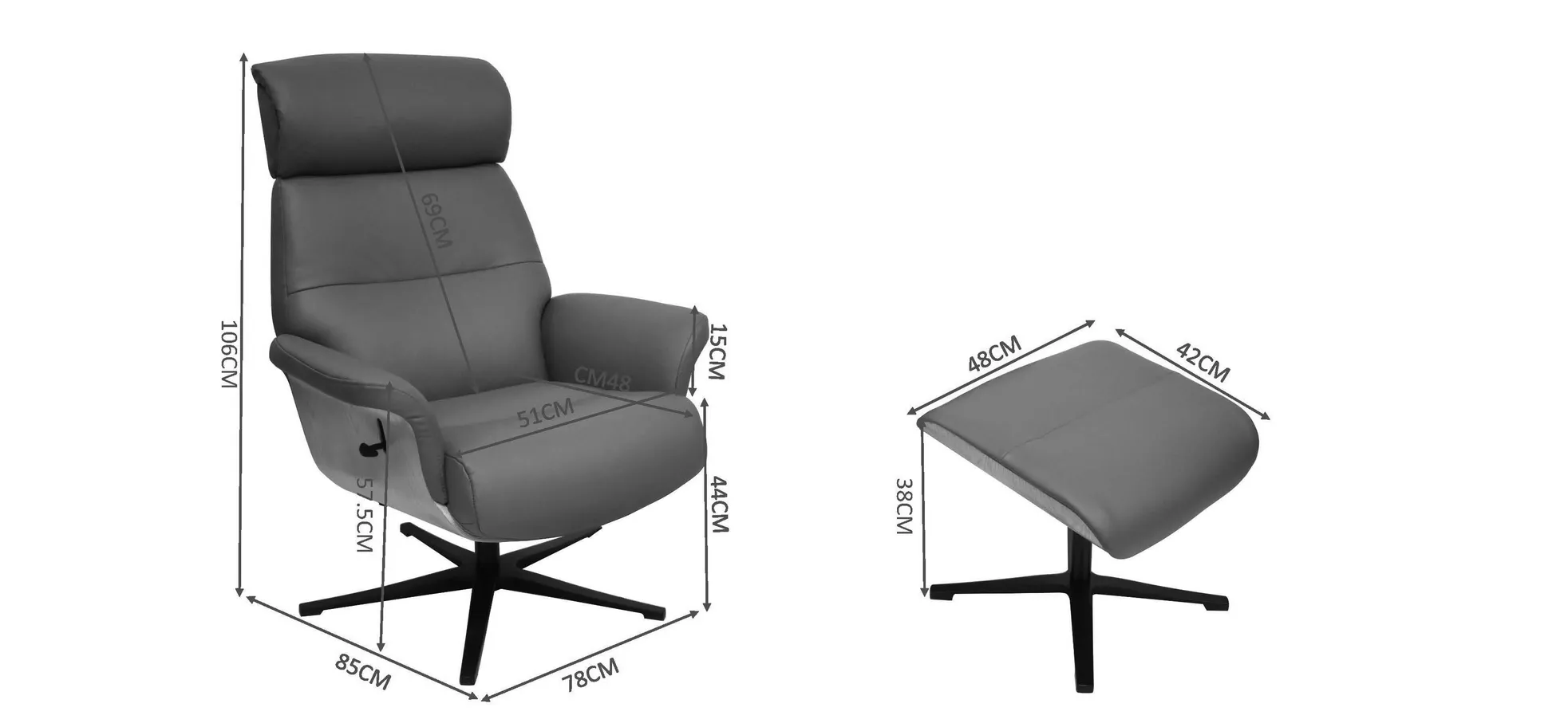 Relaxsessel mit Hocker, Leder dunkelbraun - Moani