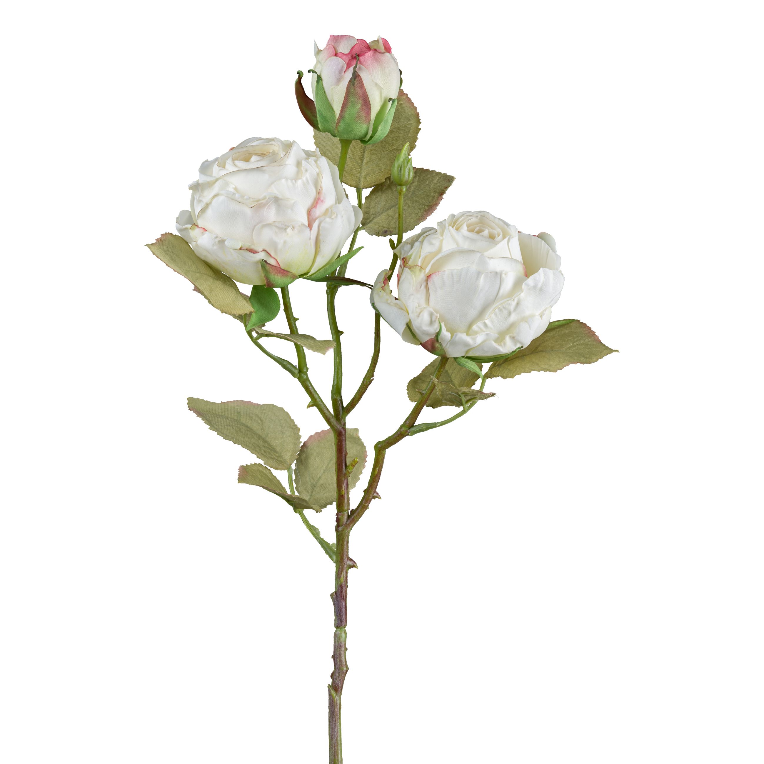 Kunstrose - Vintagerose mit 3 Blüten, 54 cm, creme