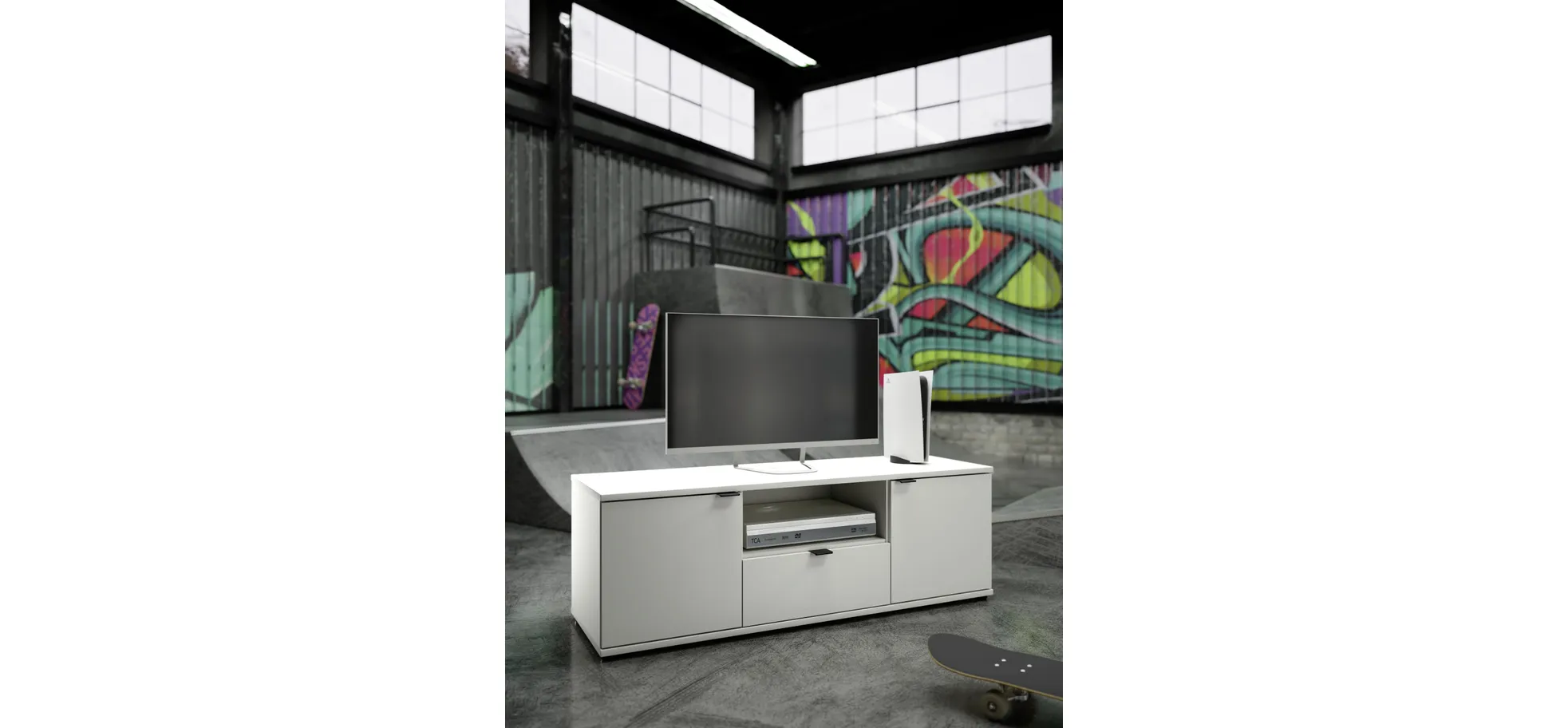 TV-Unterschrank, Sand, 2 Türen, 1 Schub - Finella