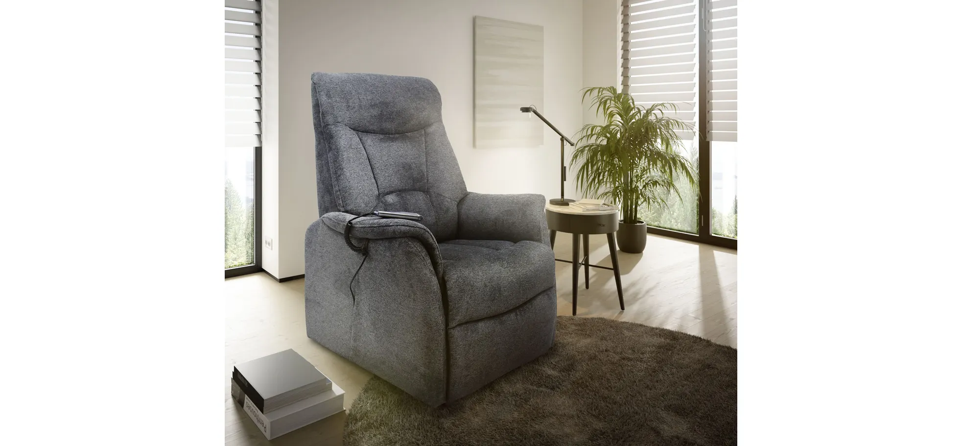Fernsehsessel, dunkelgrau, 2-motorisch - Mailo