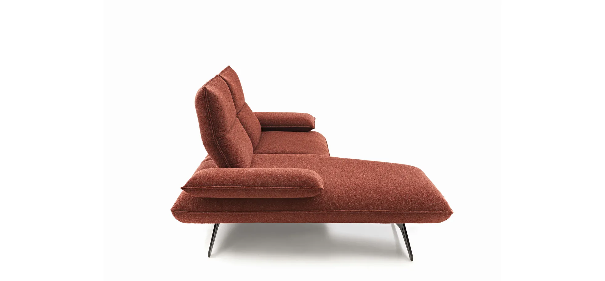 Ecksofa - 1-Sitzer mit Longchair rechts, Armlehne verstellbar, Rücken/Sitztiefe verstellbar, Stoff, Rot