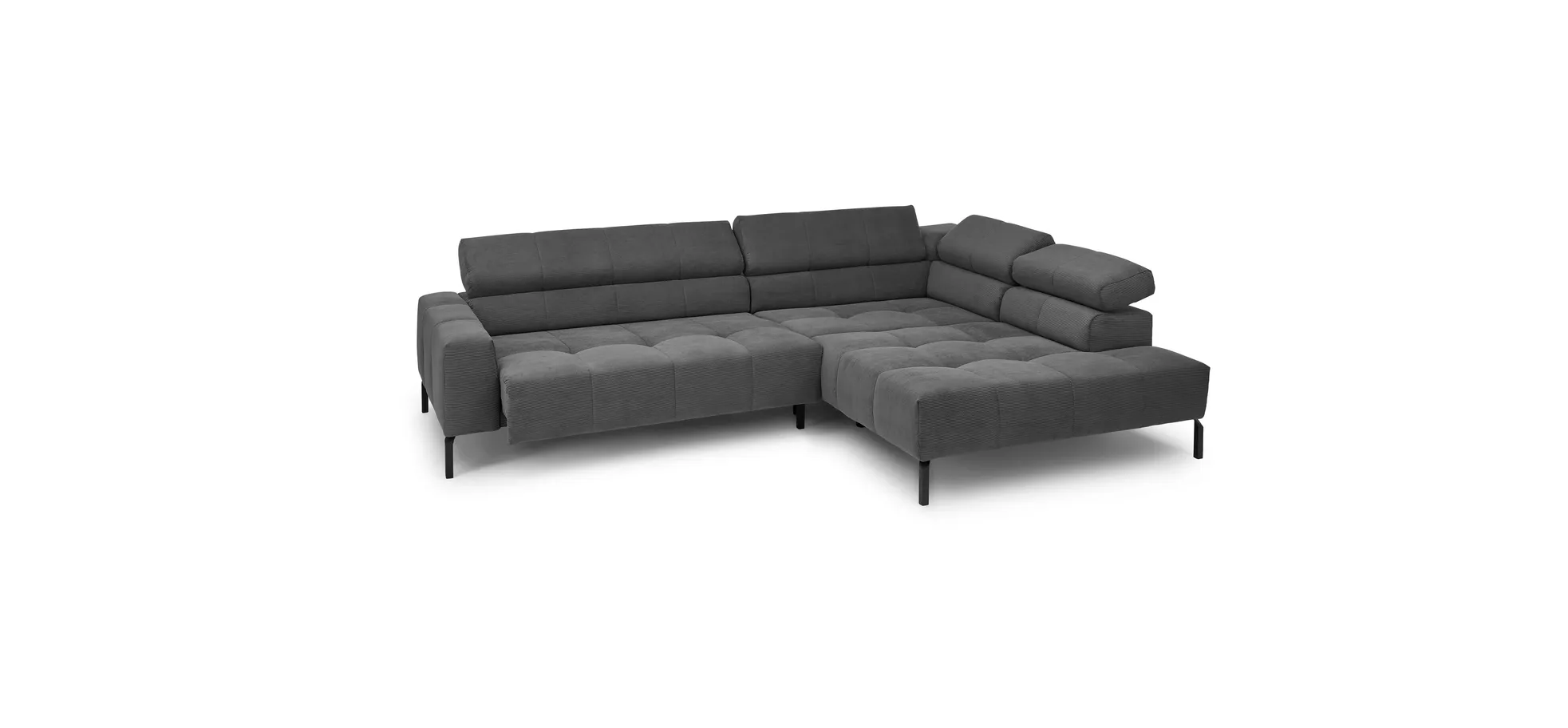  Ecksofa COLLEEN - 2-Sitzer mit Ecke rechts, Sitzvorzug motorisch, Feincord, Anthrazit