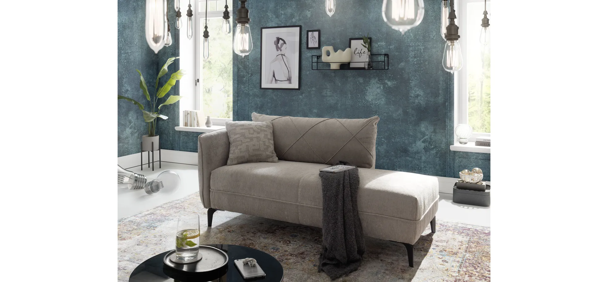 Sofa, Recamiere, Jerina  - ca. 165 cm breit