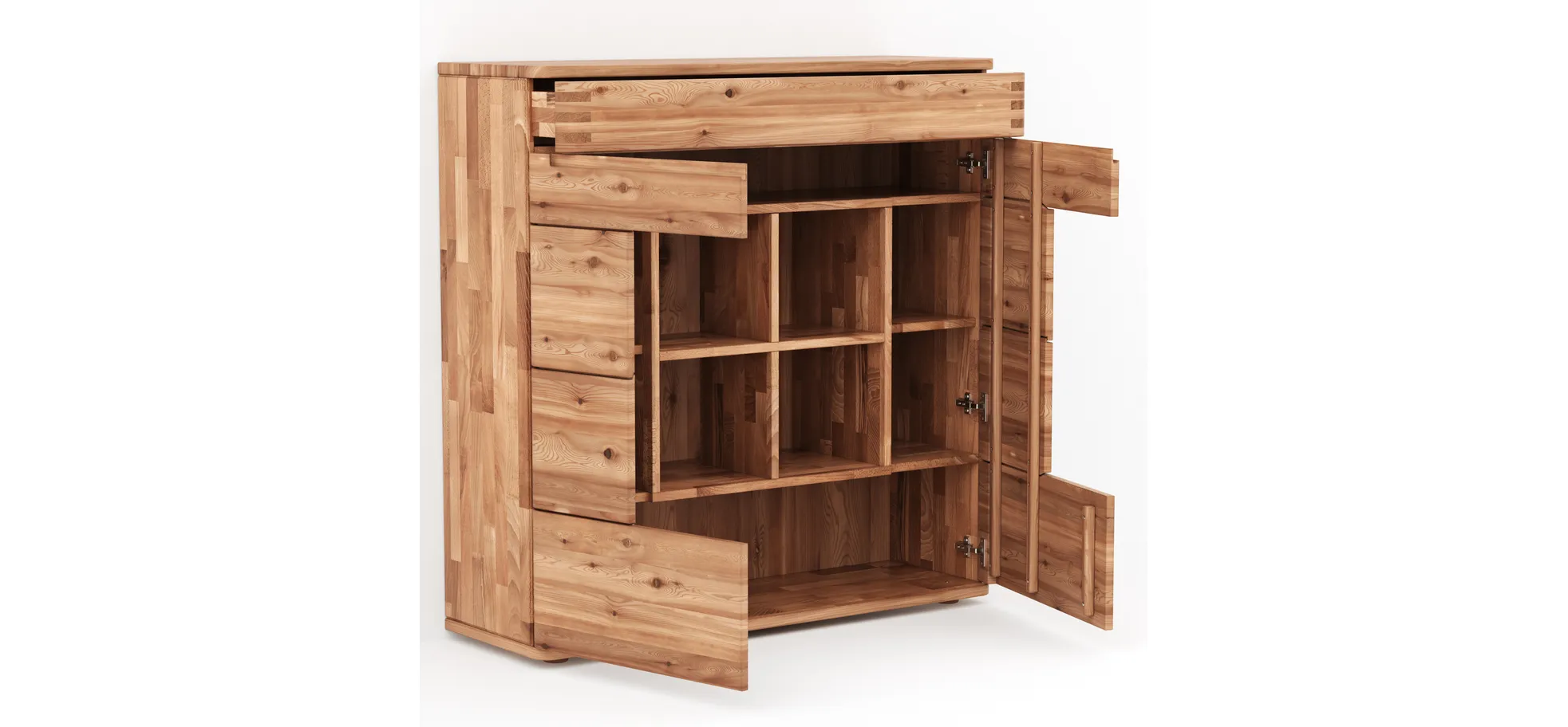 Highboard Cartago Soft - Astbuche massiv, natur geölt