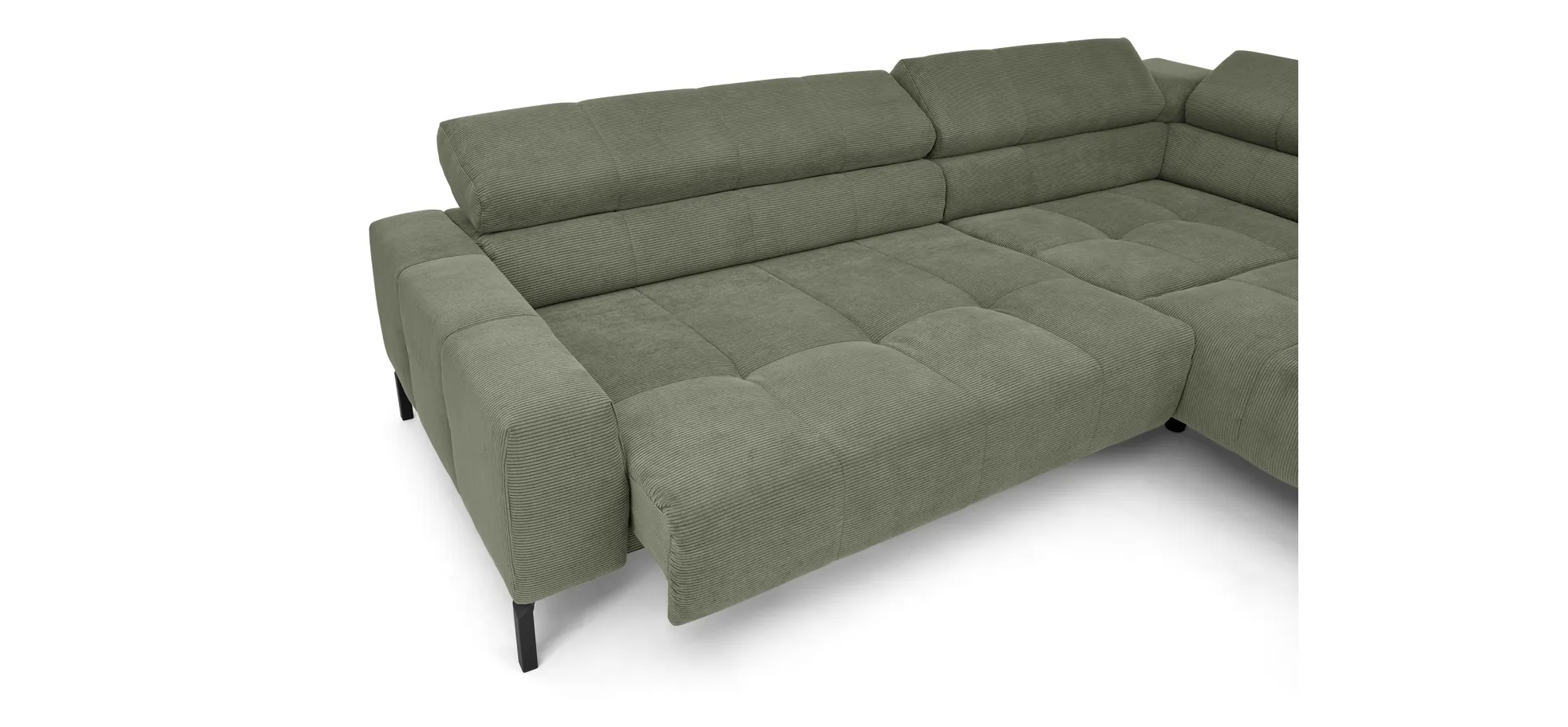  Ecksofa COLLEEN - 2-Sitzer mit Ecke rechts, Sitzvorzug motorisch, Feincord, Olive