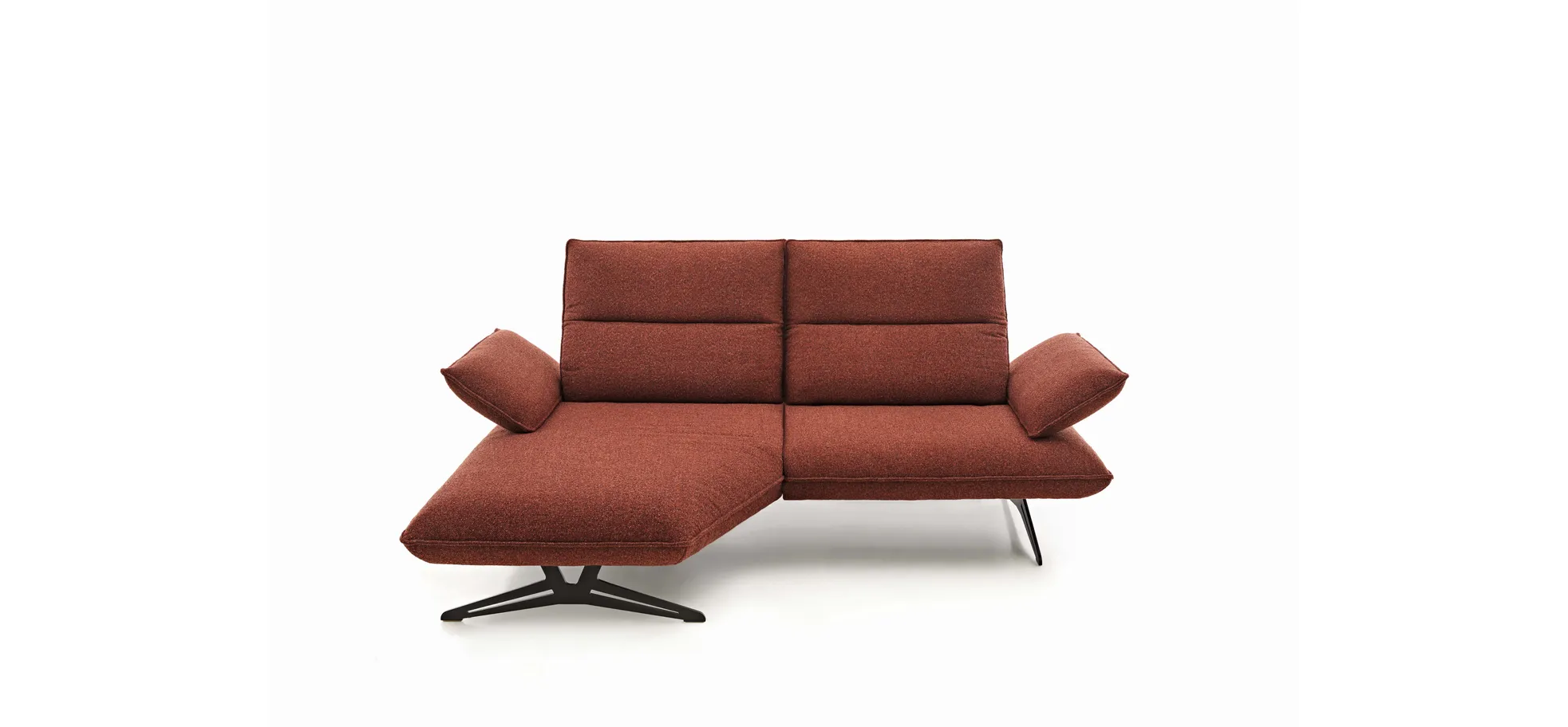 Ecksofa - 1-Sitzer mit Longchair rechts, Armlehne verstellbar, Rücken/Sitztiefe verstellbar, Stoff, Rot