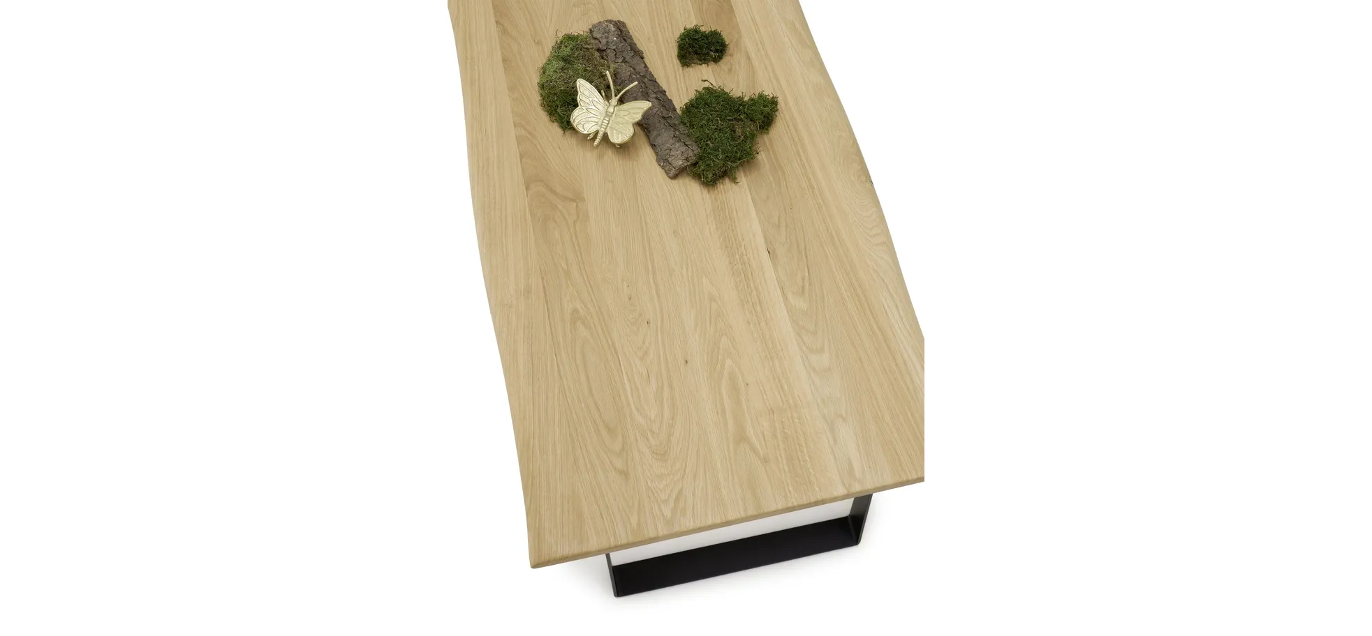 Couchtisch - LB ca. 110x60 cm, Wildeiche massiv geölt, Baumkante, Schwarz