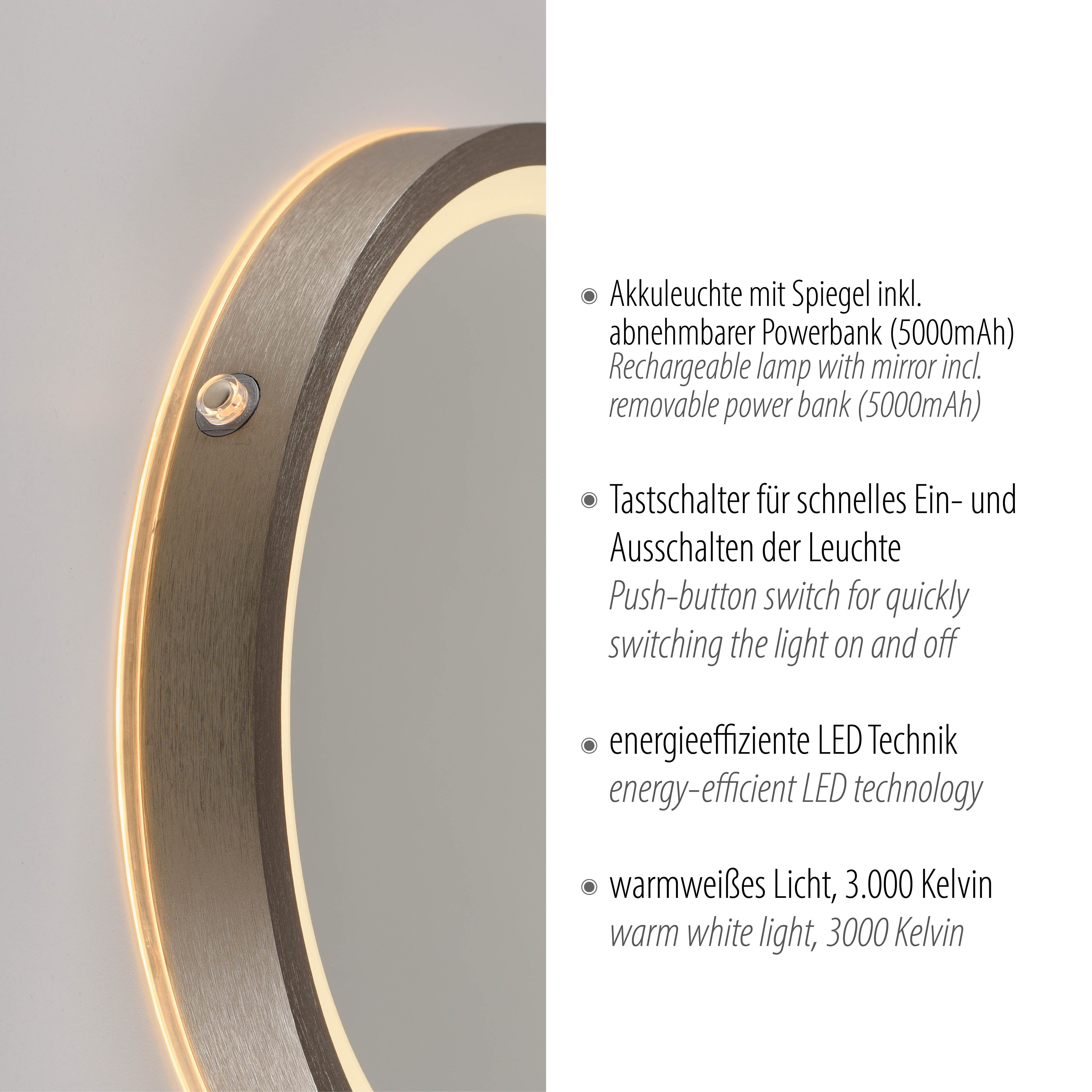 Spiegel VIDRO - bronce, inkl. abnehmbarer Powerbank