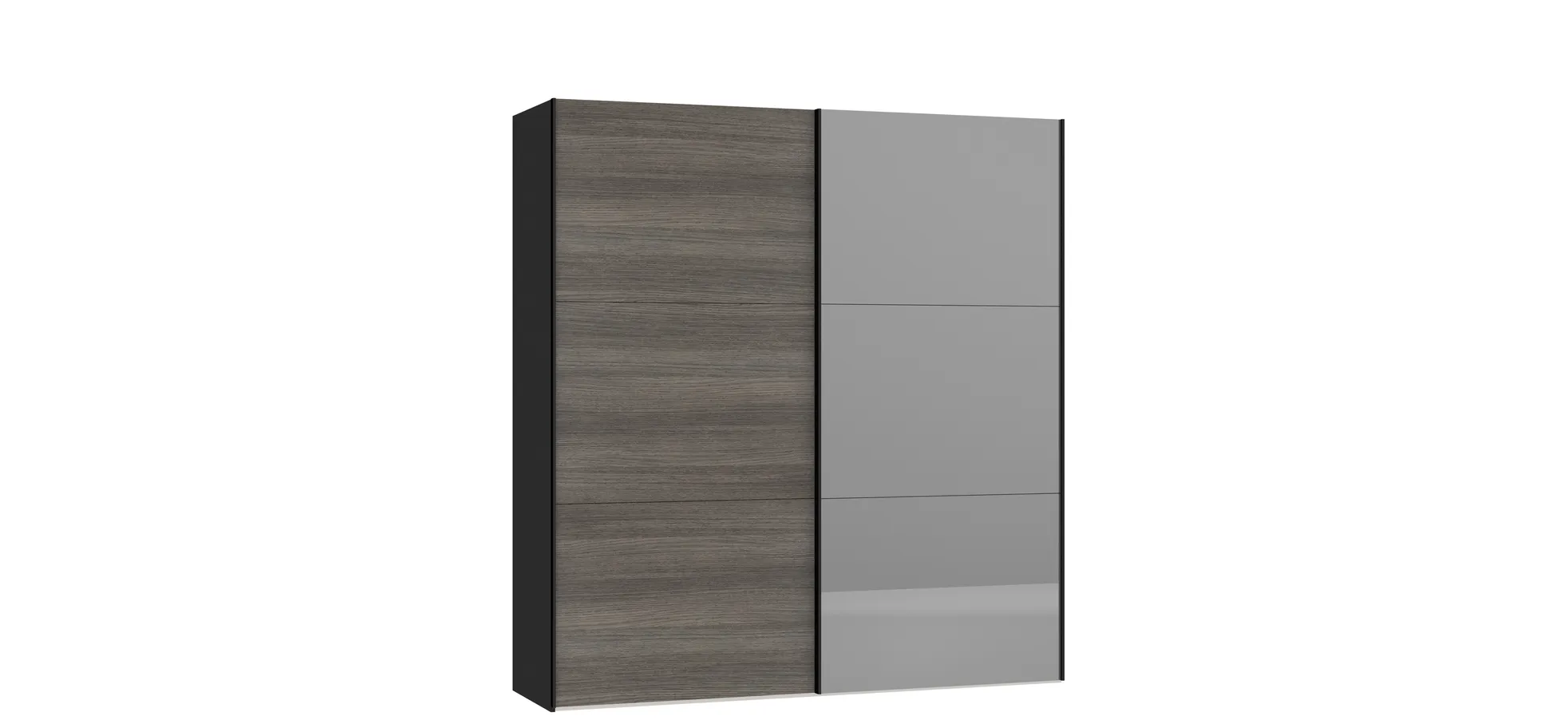 Schwebetürenschrank JOIN IT- B ca. 202 cm, Schwarz, Dunkelgrau, Spiegel, Dunkel