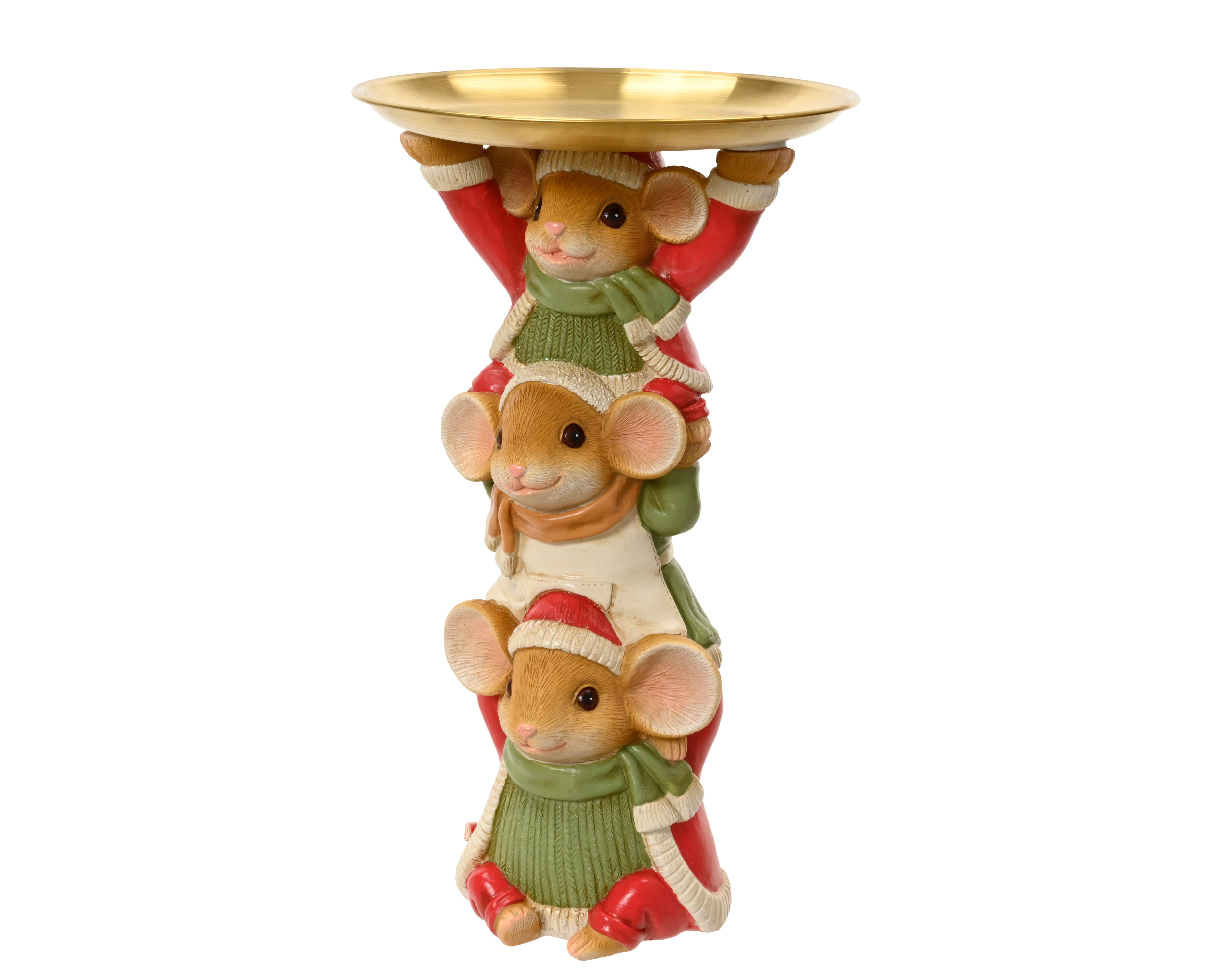 Deko-Mäuse mit Kerzenteller, Polyresin - grün, ca. D.17cm x H.28.5cm