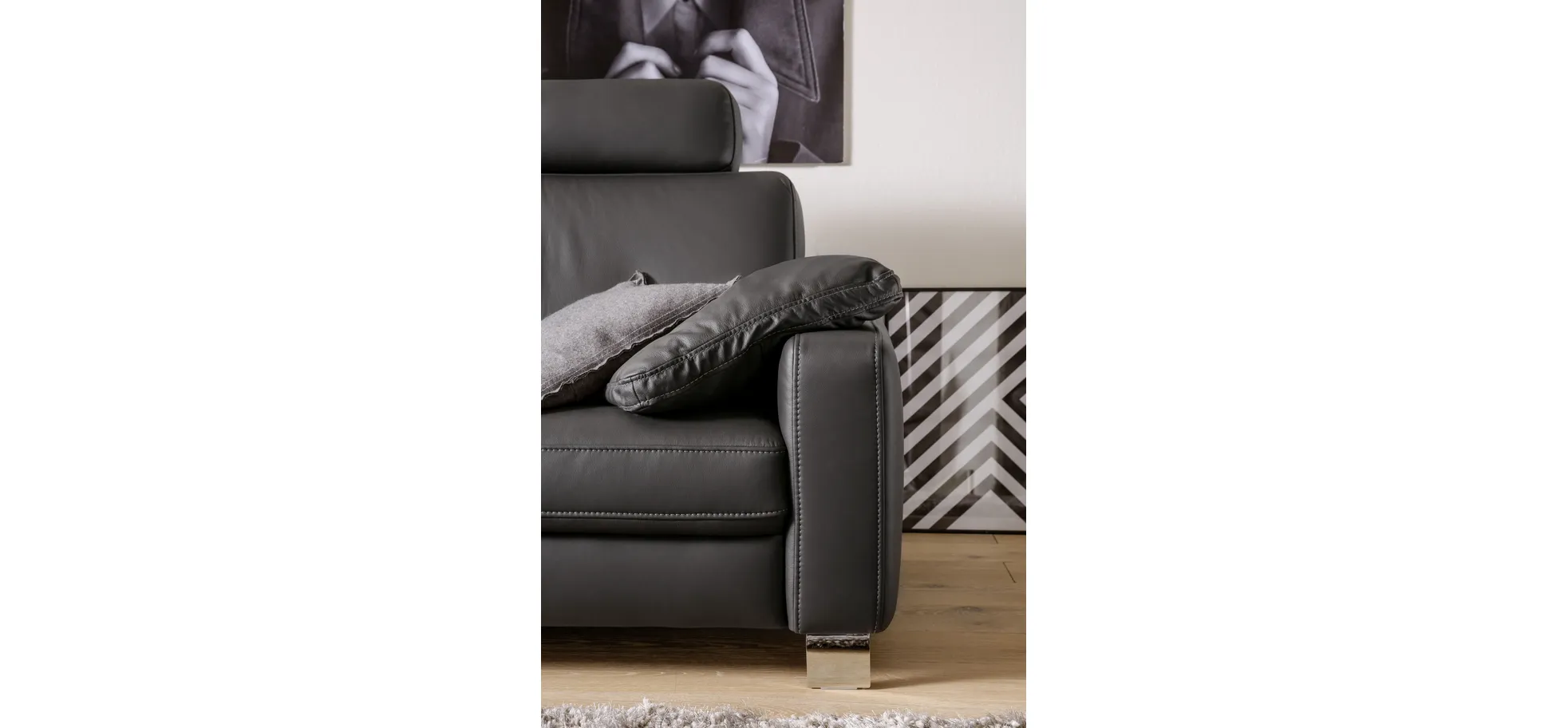 Sofa - 2,5-Sitzer, Leder, Anthrazit