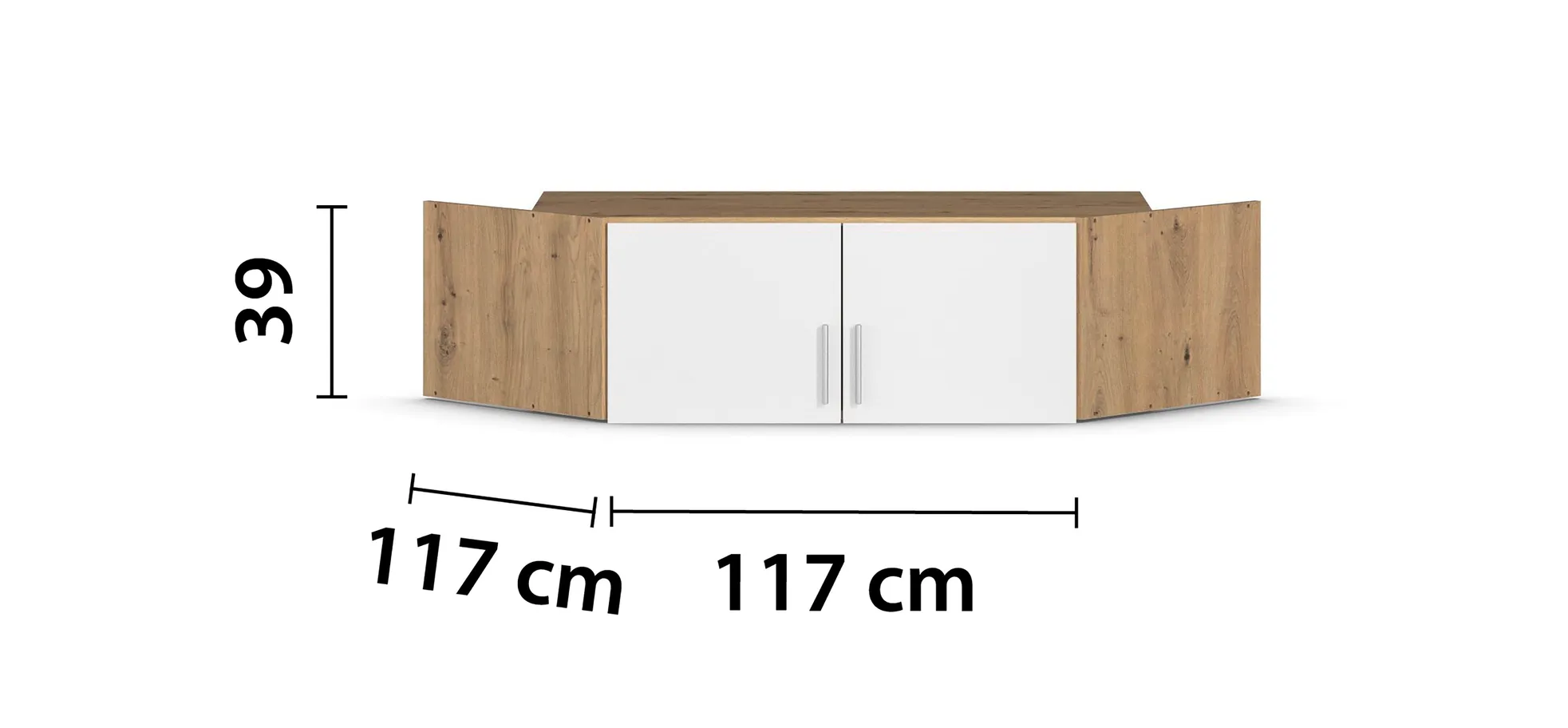 Schrankaufsatz REXY MATT- B 117 cm, Eiche Dekor, Weiß