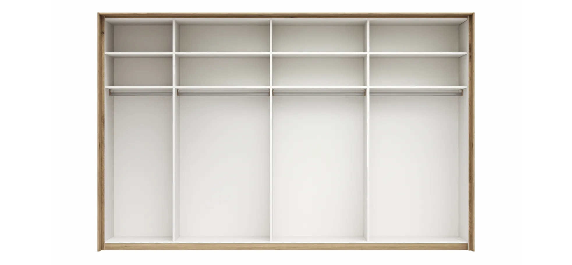Schwebetürenschrank Viana - B ca. 338 cm, Furnier, Balkeneiche, Hellgrau