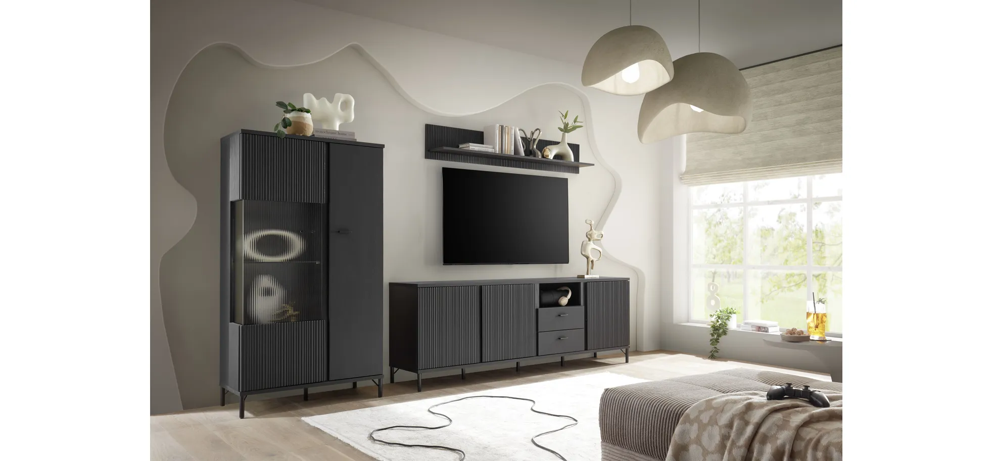 Sideboard, schwarz graphit - Waiola