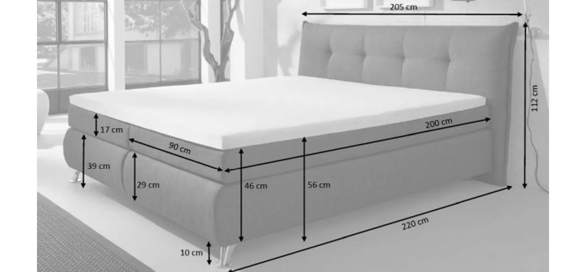 Boxspringbett HAROA- Liegefläche ca. 180x200 cm, Stoff, Hellgrau, TFK H4/TFK H4