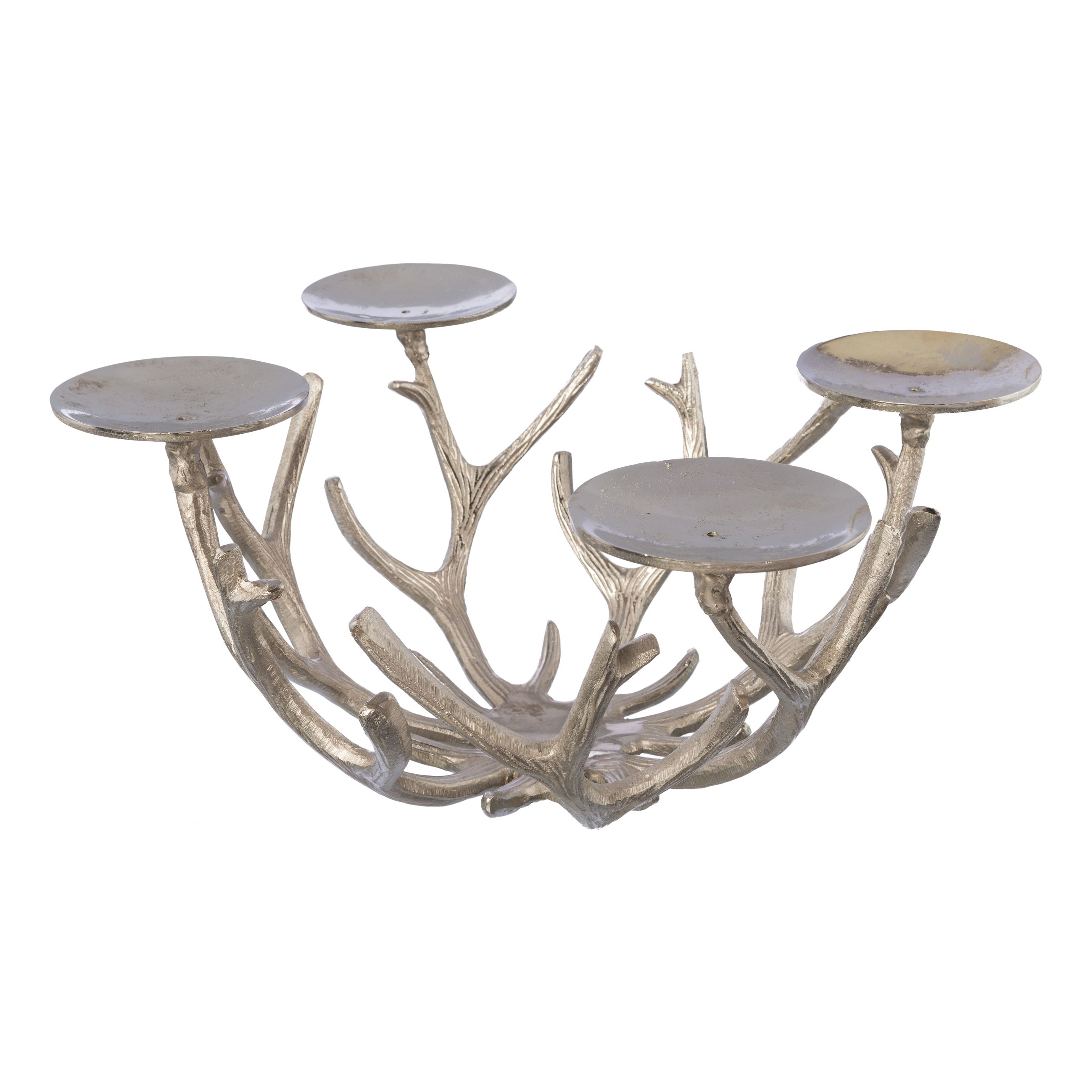 Geweihkerzenhalterschale, 4-Flg. - alu, silber, 50x30cm Geweihkerzenhalterschale, 4-Flg. - alu, silber, 50x30cm