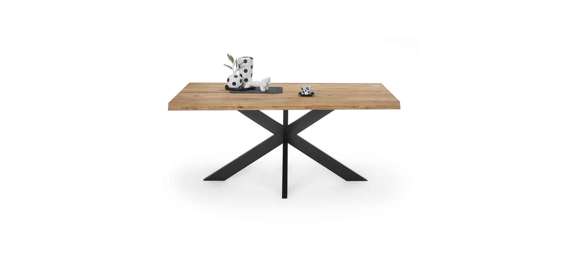 Esstisch - LB ca. 160x90 cm, Wildeiche massiv geölt, Baumkante, Schwarz