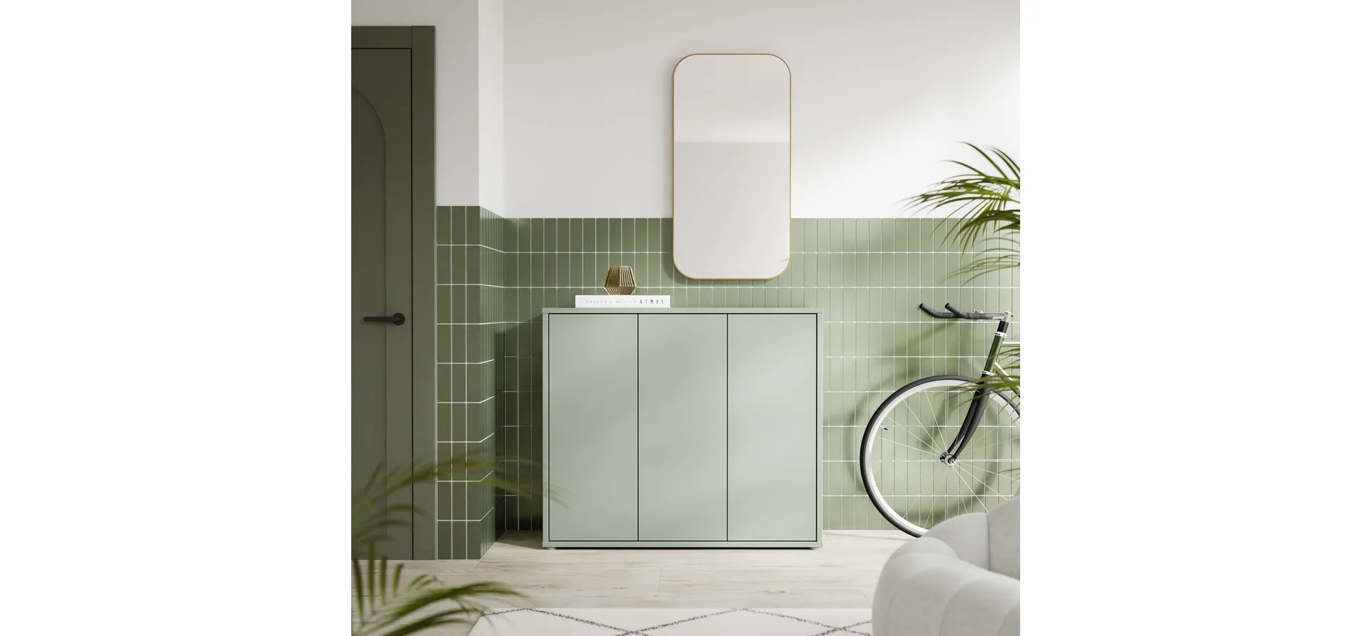 Schuhschrank, Salbei, 3 Türen - Faid