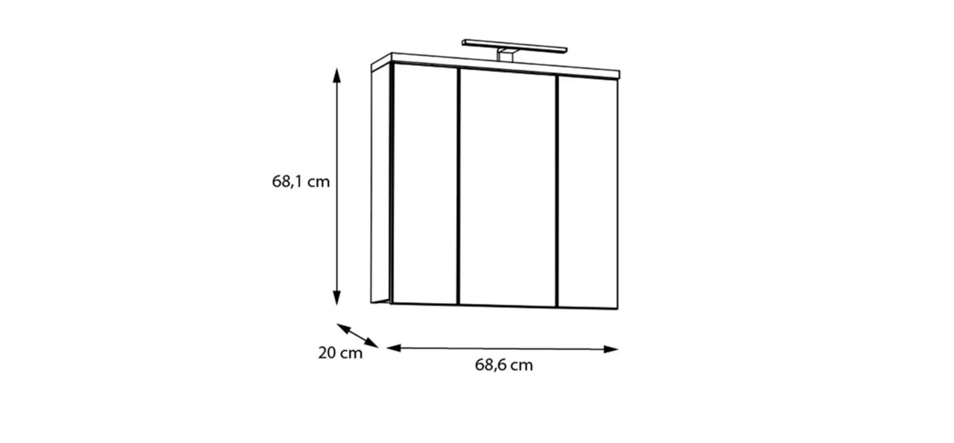 Spiegelschrank- B ca. 69 cm, Eiche Dekor, Spiegel
