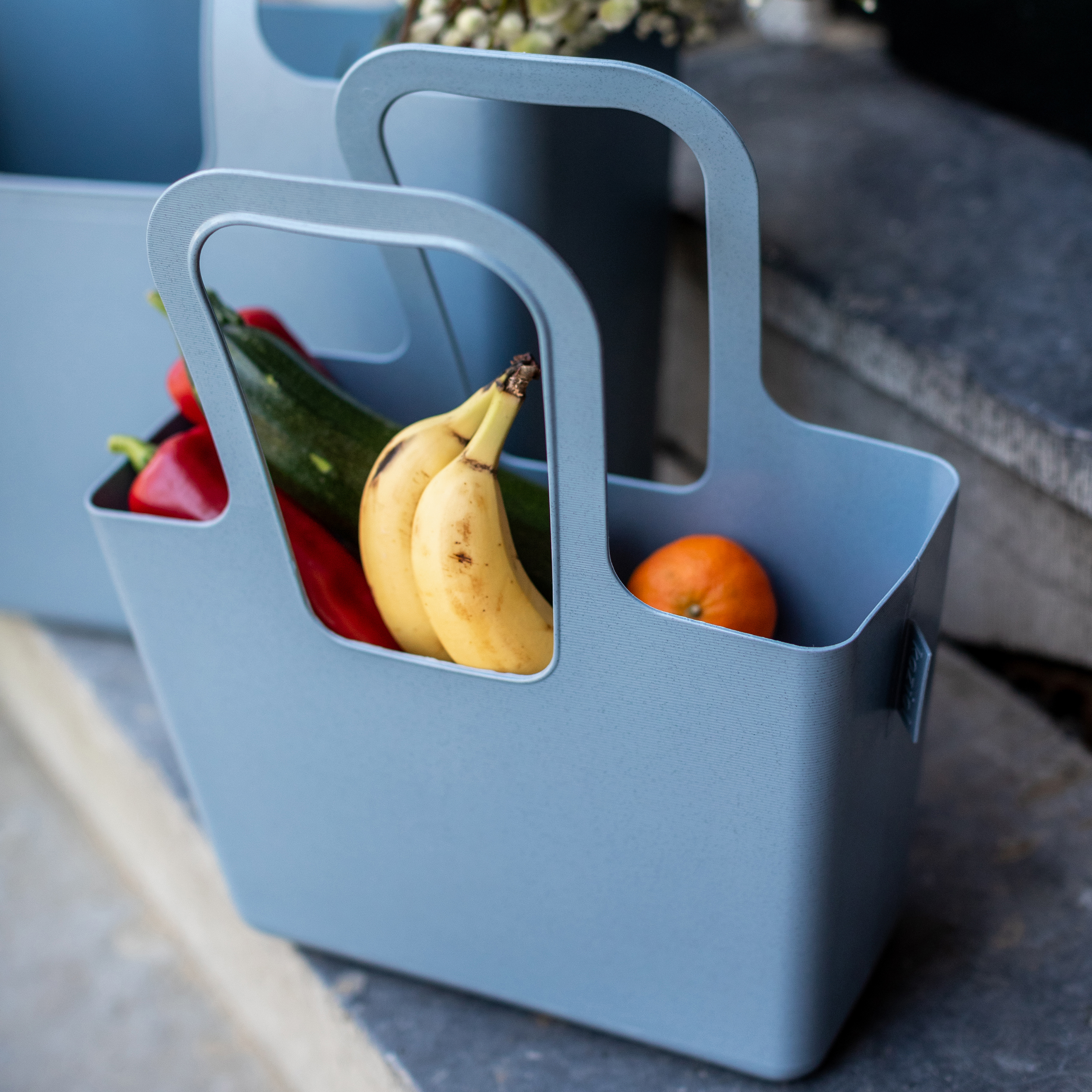 Tasche, 38,6x32,7x13cm, nature flower blue - leicht zu reinigen, 100% CO2-neutral