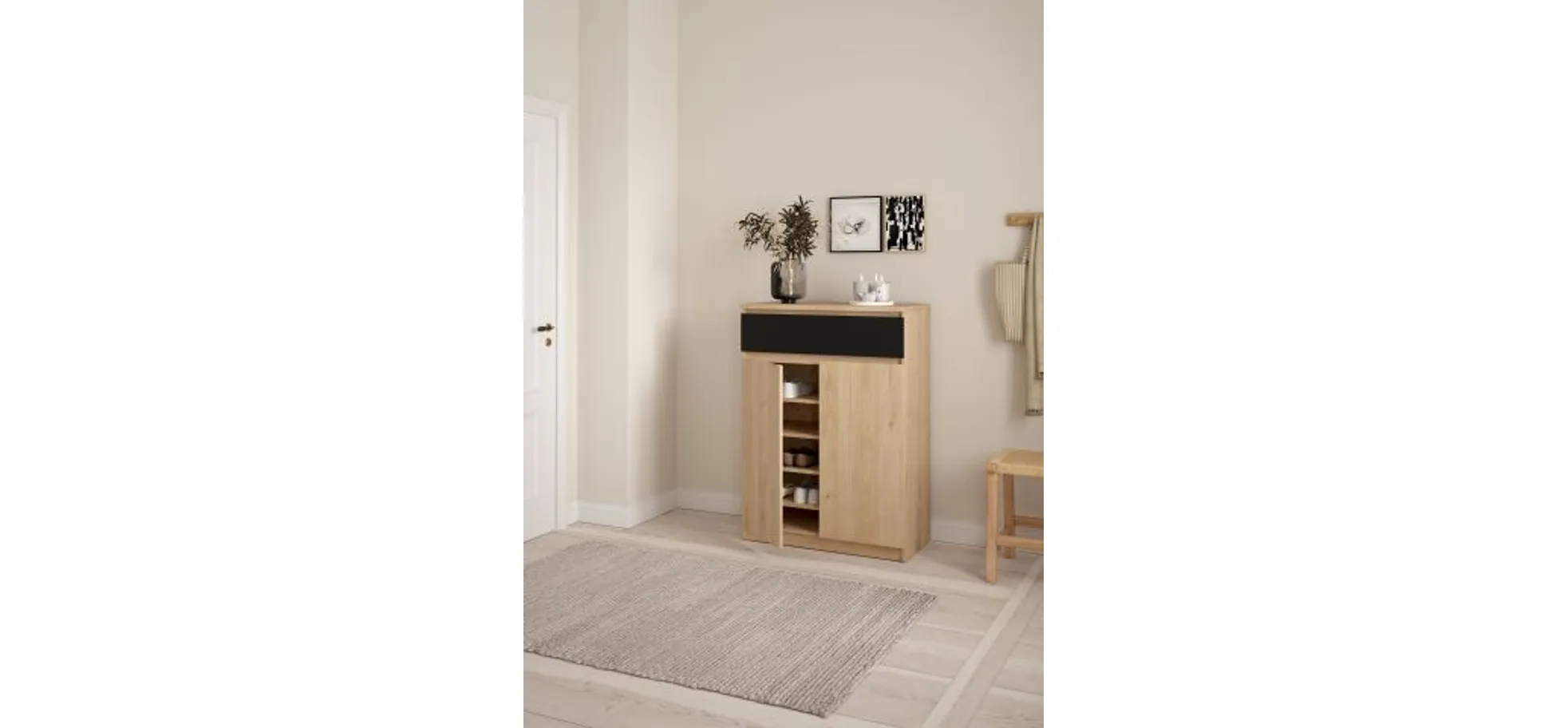 Schuhschrank - B ca. 81 cm, Jackson Hickory Nachbildung, Schwarz
