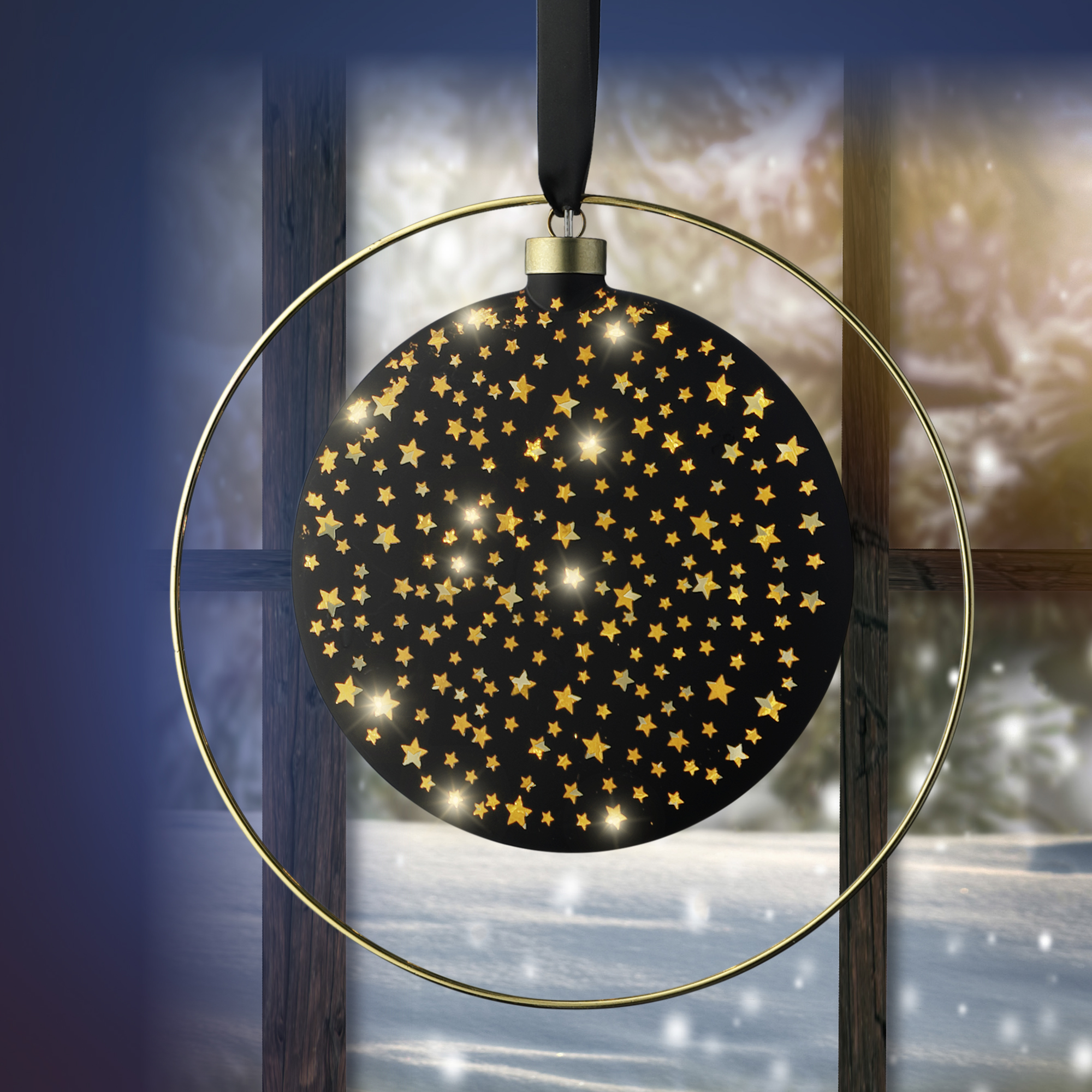 Micro LED Scheibe - schwarz/warmes weiss, Glas, L6.5-W26-H26cm-40L