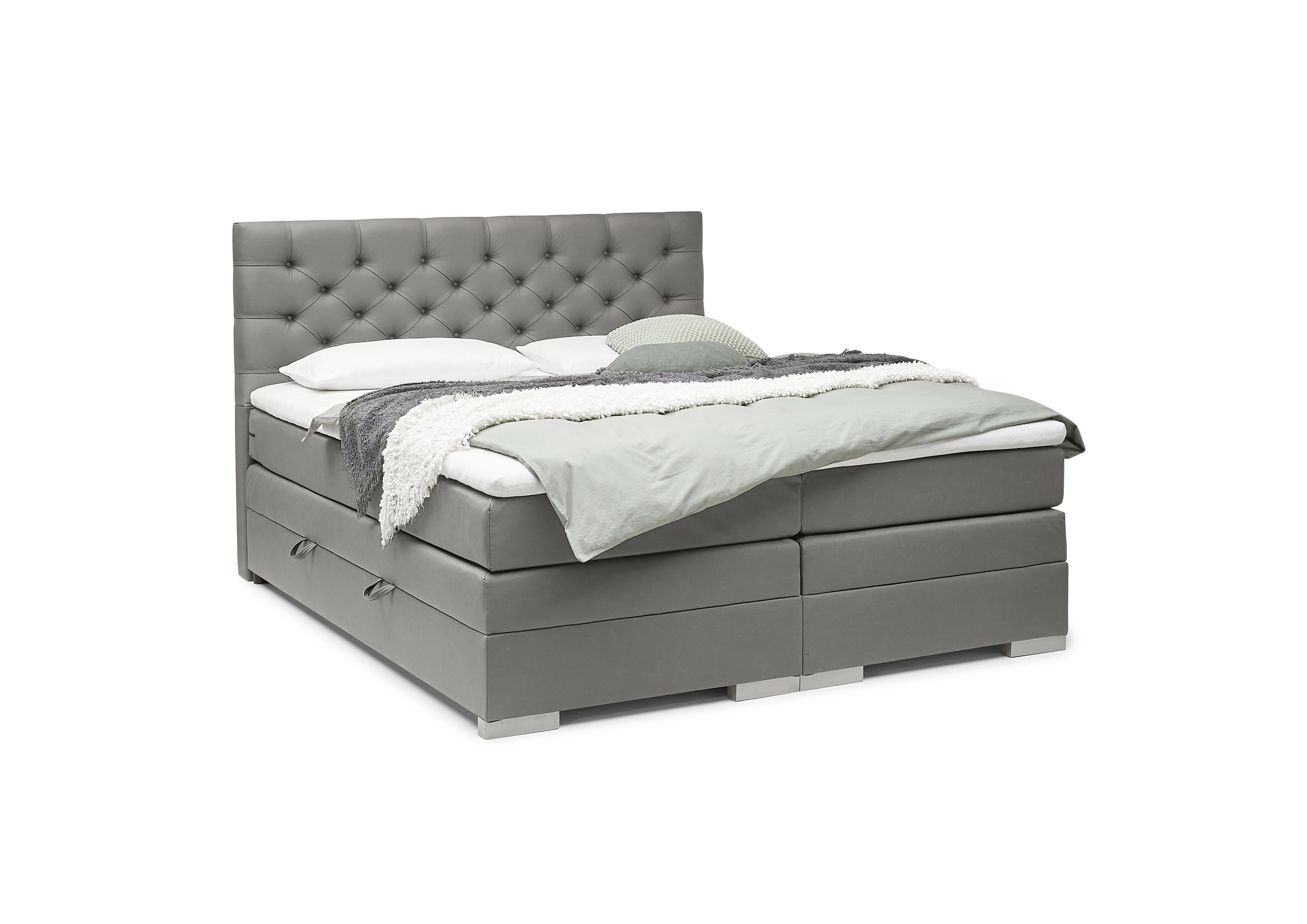Boxspringbett, Stoff grau   - Sandrin E 