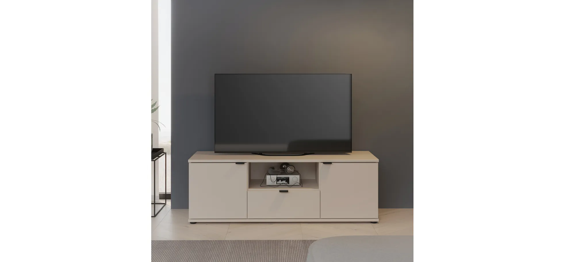 TV-Unterschrank, Sand, 2 Türen, 1 Schub - Finella