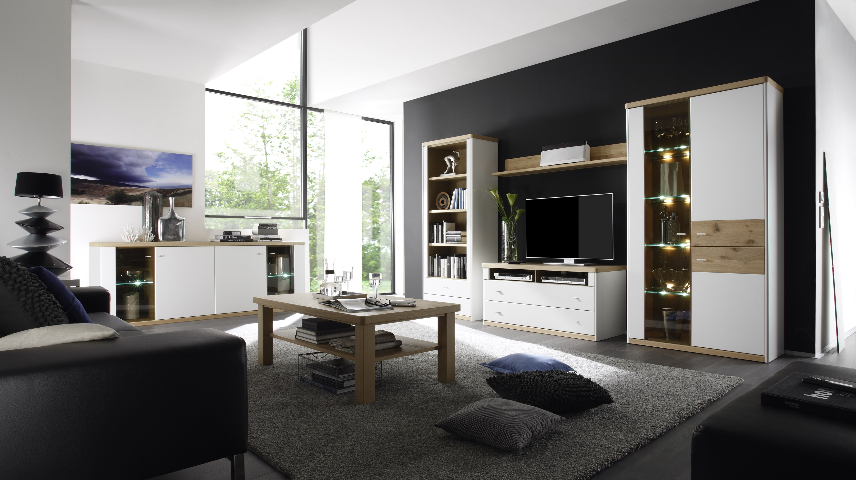 Wohnwand, Asteiche / Lack weiß - MyStyle 1024