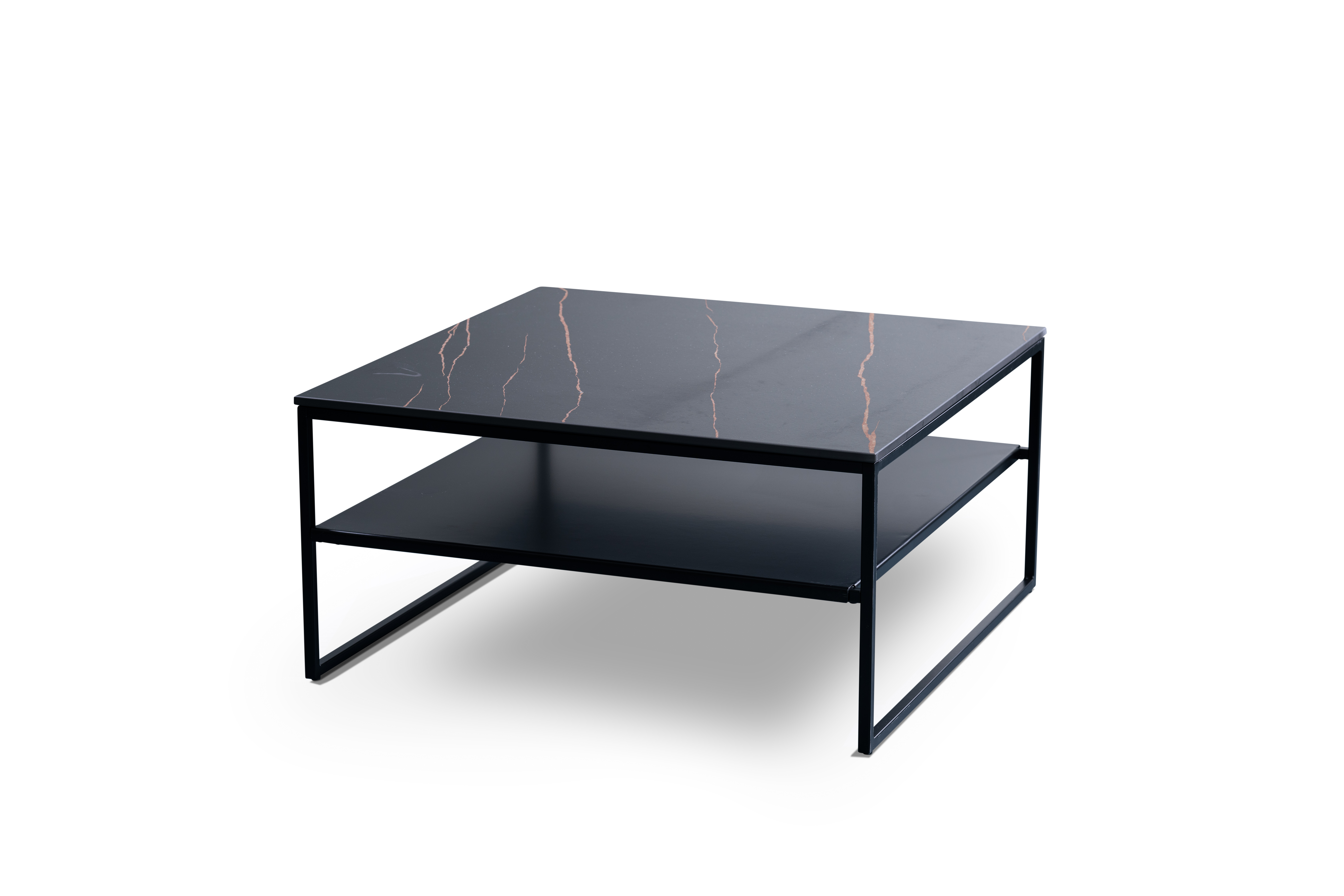 Couchtisch, Stein dunkel, 75x75cm, m.Ablage - Meike