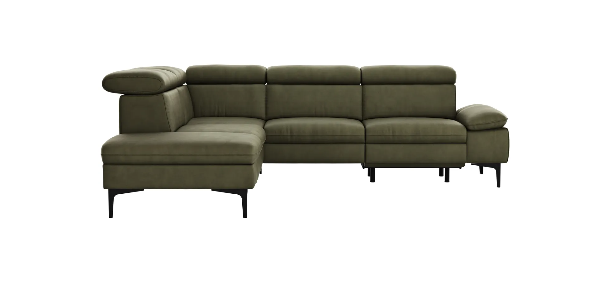 Ecksofa Felipa - Ecke links mit 2,5-Sitzer inkl. Armlehne verstellbar und Rückenlehne/Sitztiefe verstellbar (motorisch), Leder, Olive