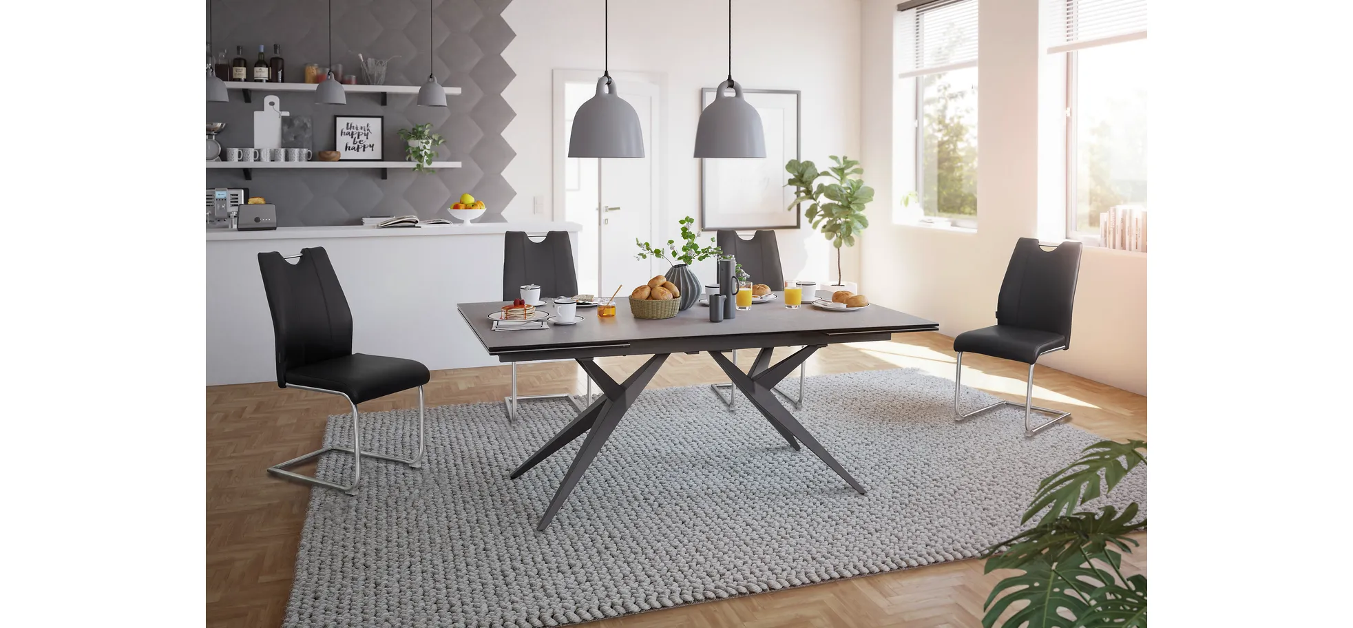 Esstisch, Glaskeramik dunkelgrau, ausziehbar - Michela