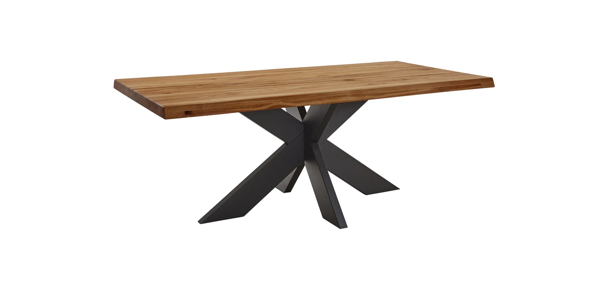 Esstisch - LB ca. 240x100 cm, Wildeiche massiv geölt, Baumkante, Schwarz