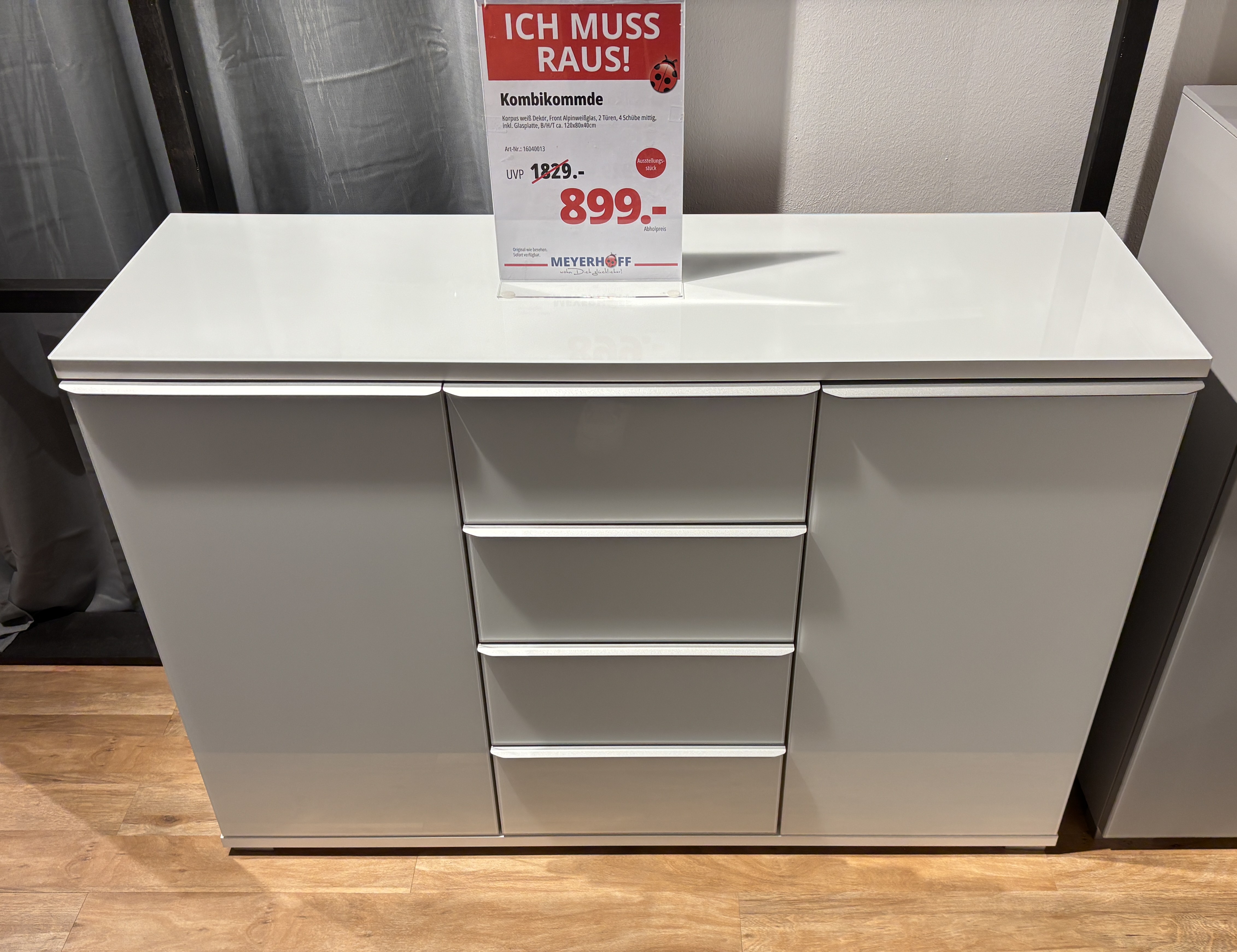 Kombikommode, weiß Dekor, Alpinweißglas - MYKON 403