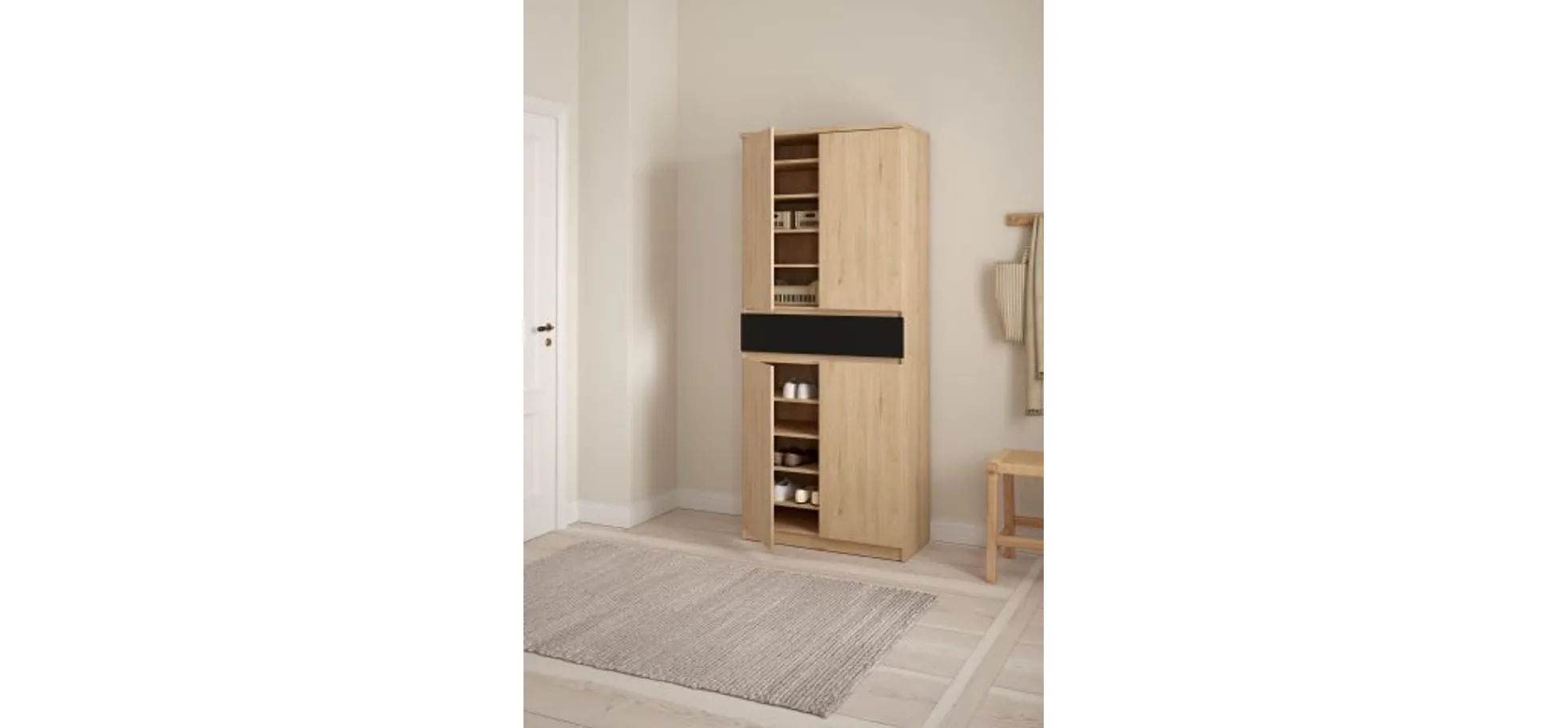 Schuhschrank - B ca. 81 cm, Jackson Hickory Nachbildung, Schwarz