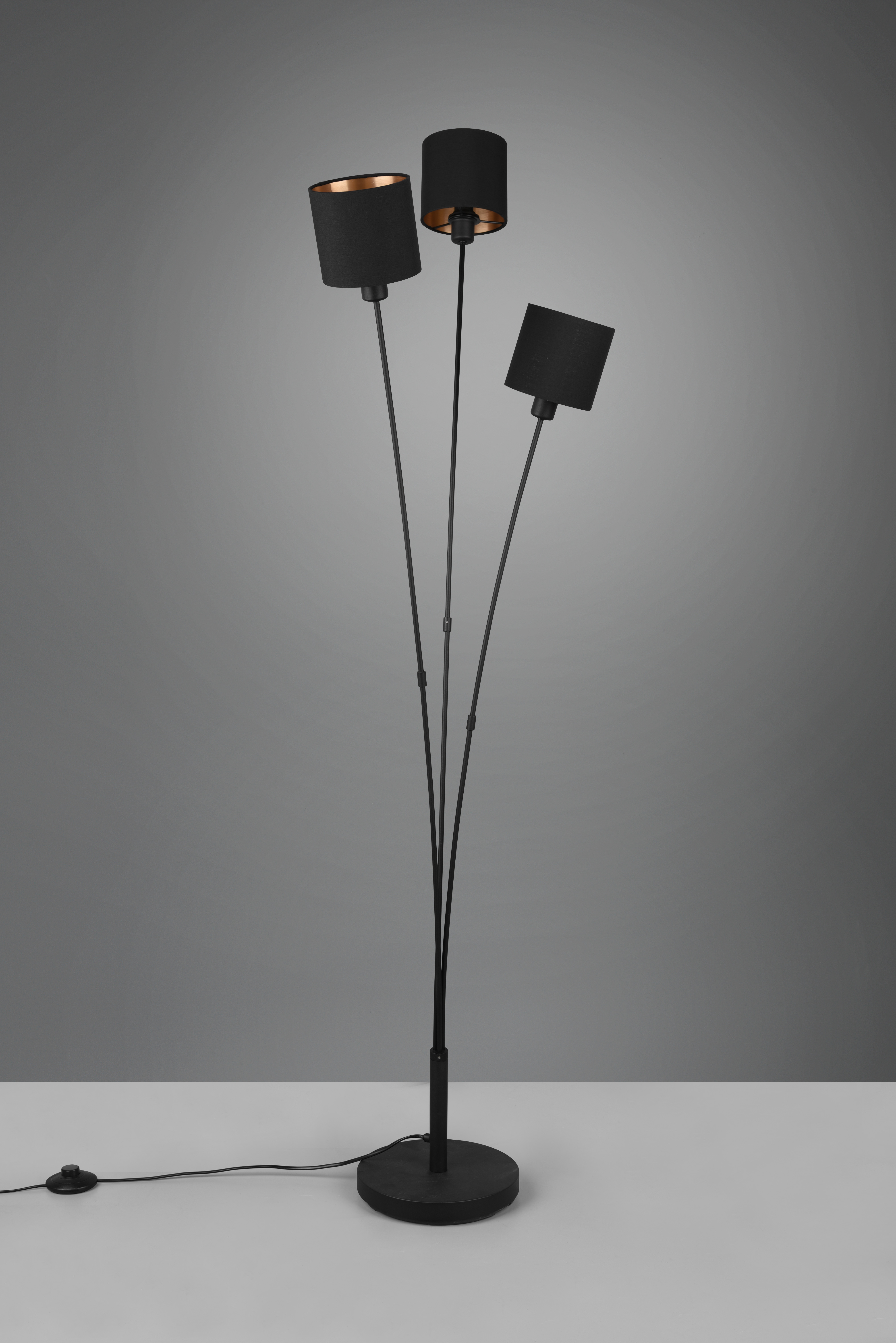 Stehleuchte Tommy - 3flg., Metall/schwarz matt, ca.41 x150 x42cm