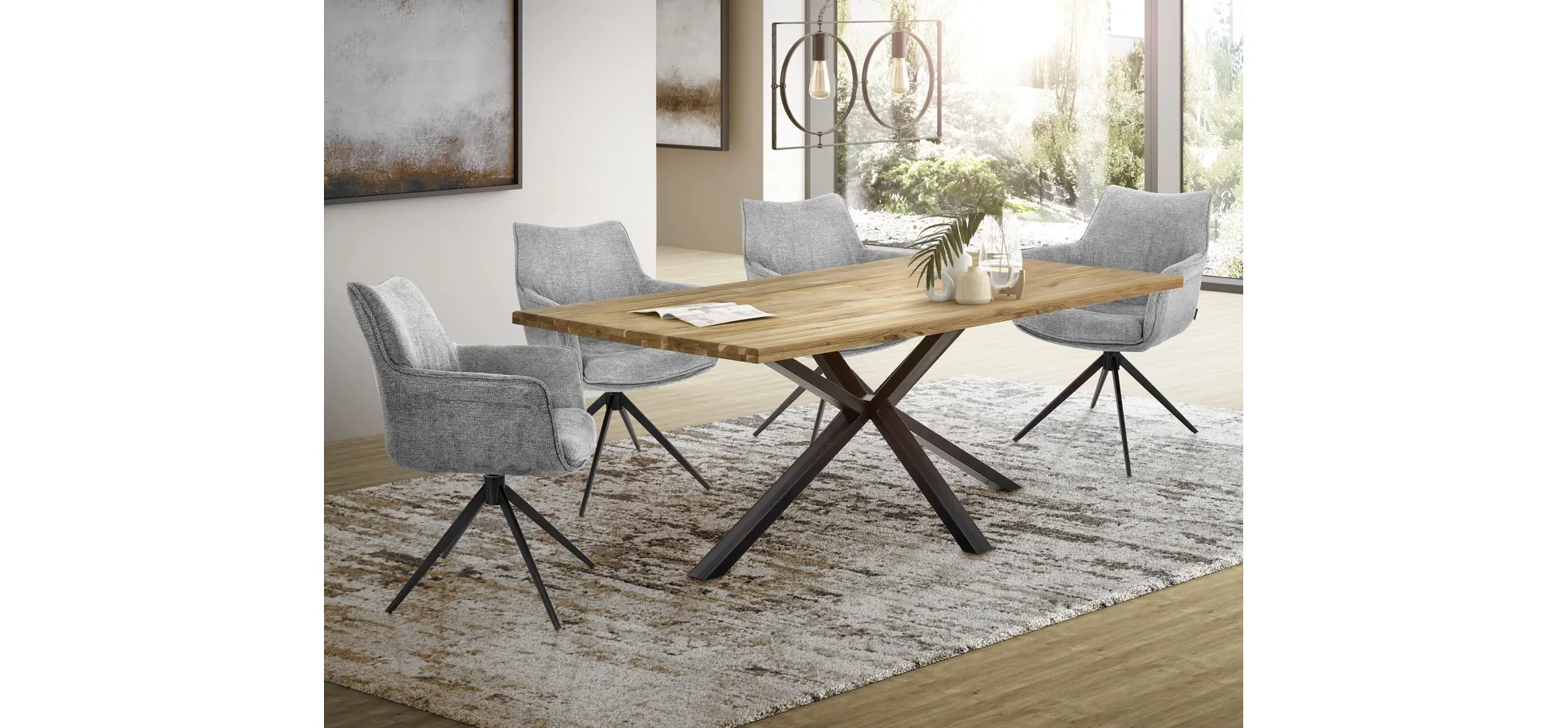 Armlehnstuhl, Bezug hellgrau, 360° drehbar - Maike