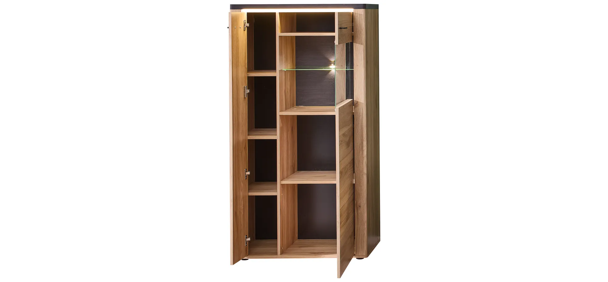 Highboard - mit Beleuchtung, B ca. 78 cm, Eiche Nachbildung, Eiche dunkel Nachbildung