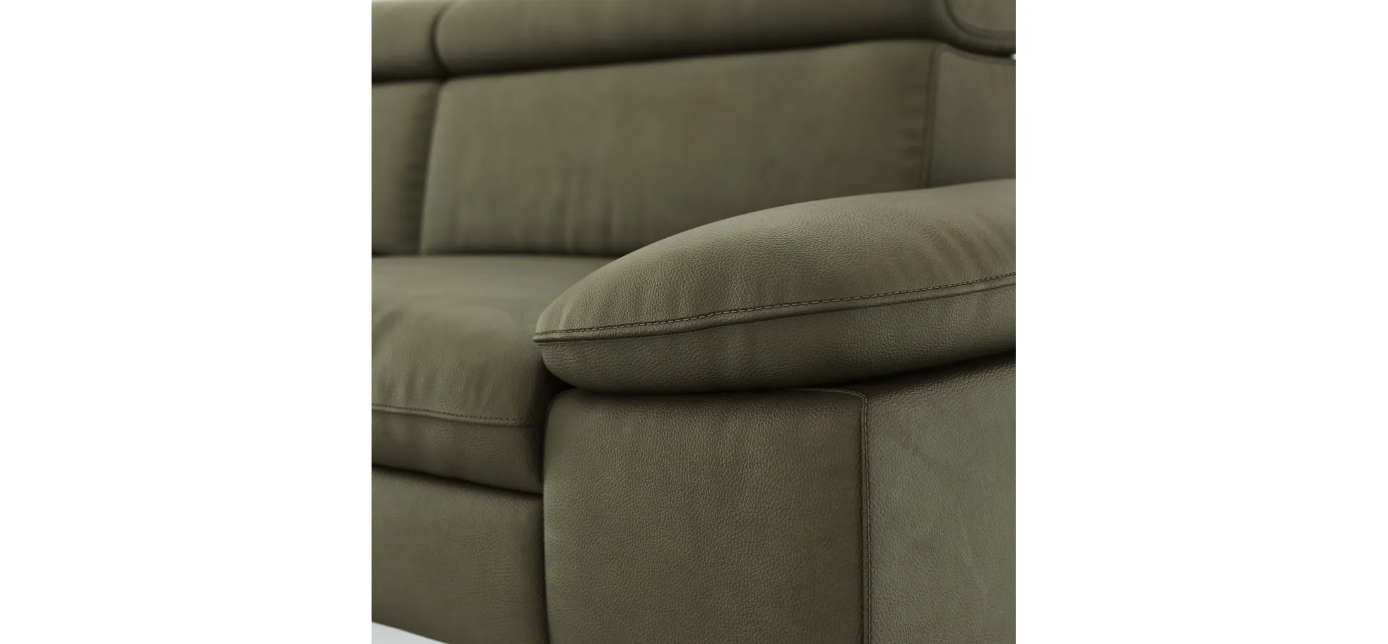 Ecksofa Felipa - Ecke links mit 2,5-Sitzer inkl. Armlehne verstellbar und Rückenlehne/Sitztiefe verstellbar (motorisch), Leder, Olive