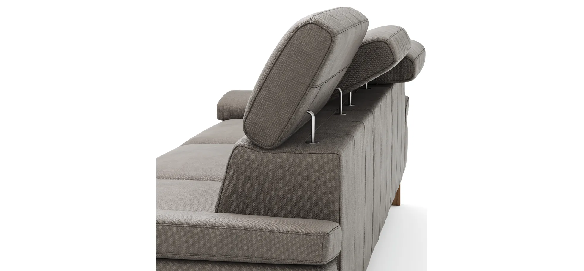 Ecksofa Hudson - 2,5-Sitzer mit Longchair rechts inkl. Kopfteil verstellbar, Stoff, Steingrau