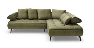 Ecksofa, Webstoff oliv, Gestell schwarz - Walentina