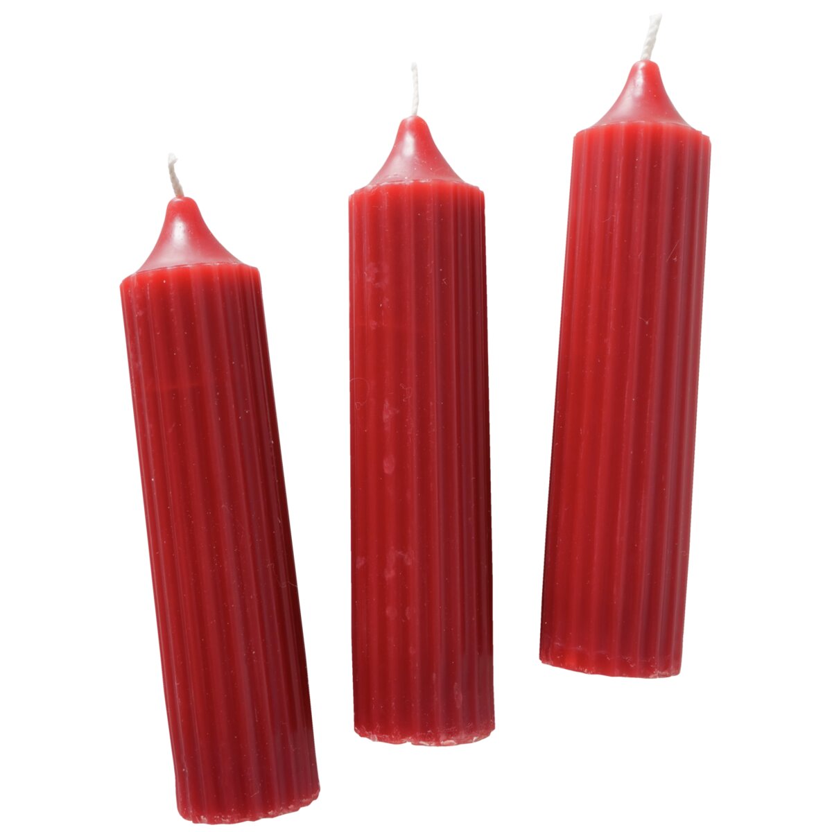Stabkerze Riffly, 3 tlg. - H 15,00 cm, D 3,50 cm, Paraffin, dunkelrot