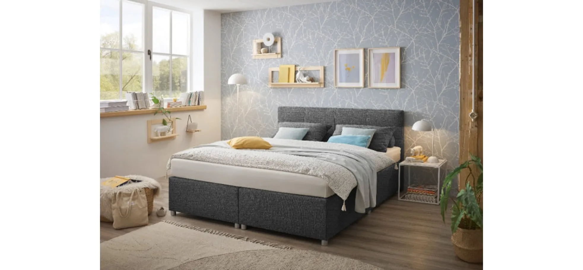 Boxspringbett - Liegefläche ca. 180x200 cm, Stoff, Anthrazit